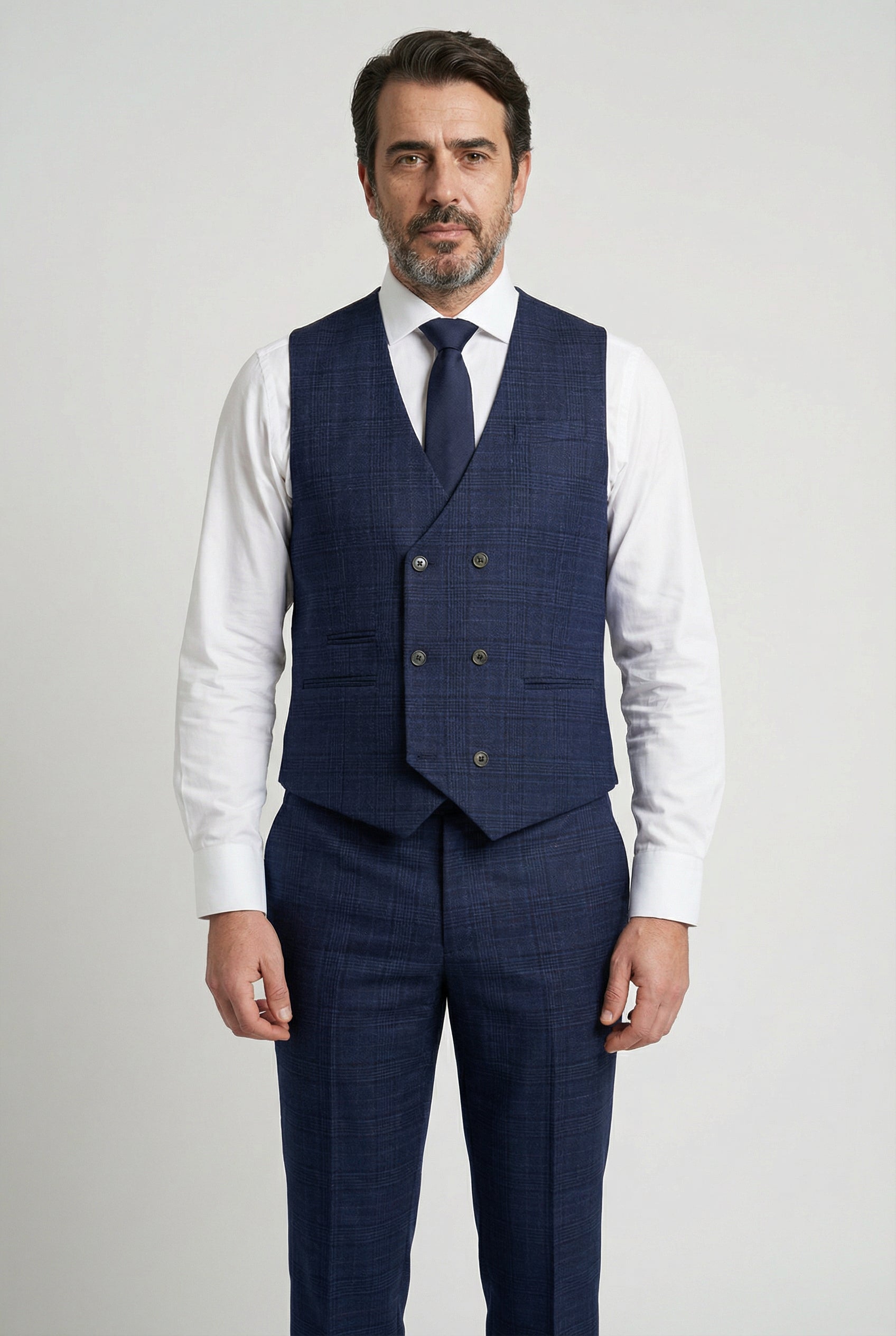 Men’s 3-Piece Tweed Like Glen Check Suit - Luis - Navy