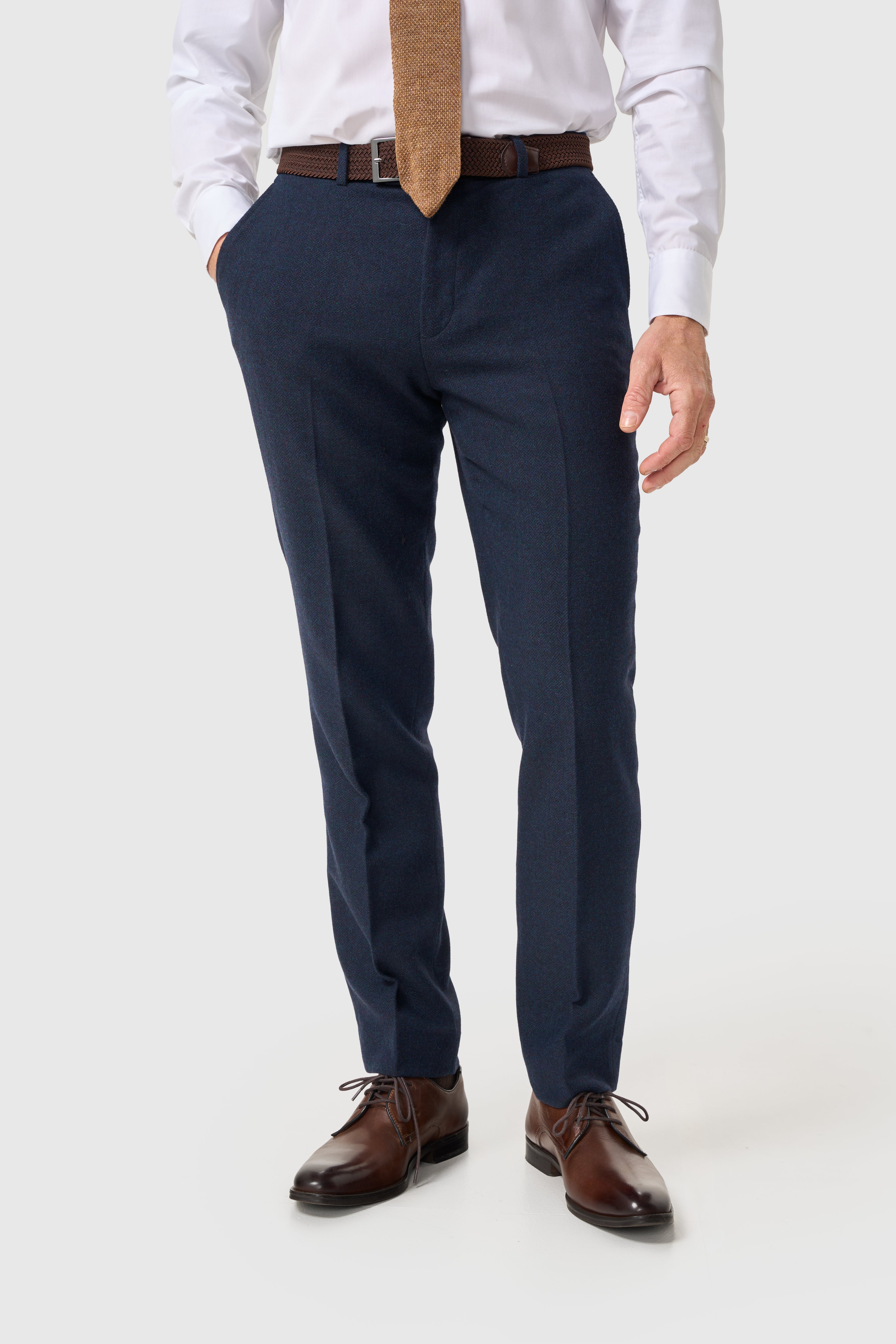 Men’s 3-Piece Wool Herringbone Tweed Suit - Thomas - Navy