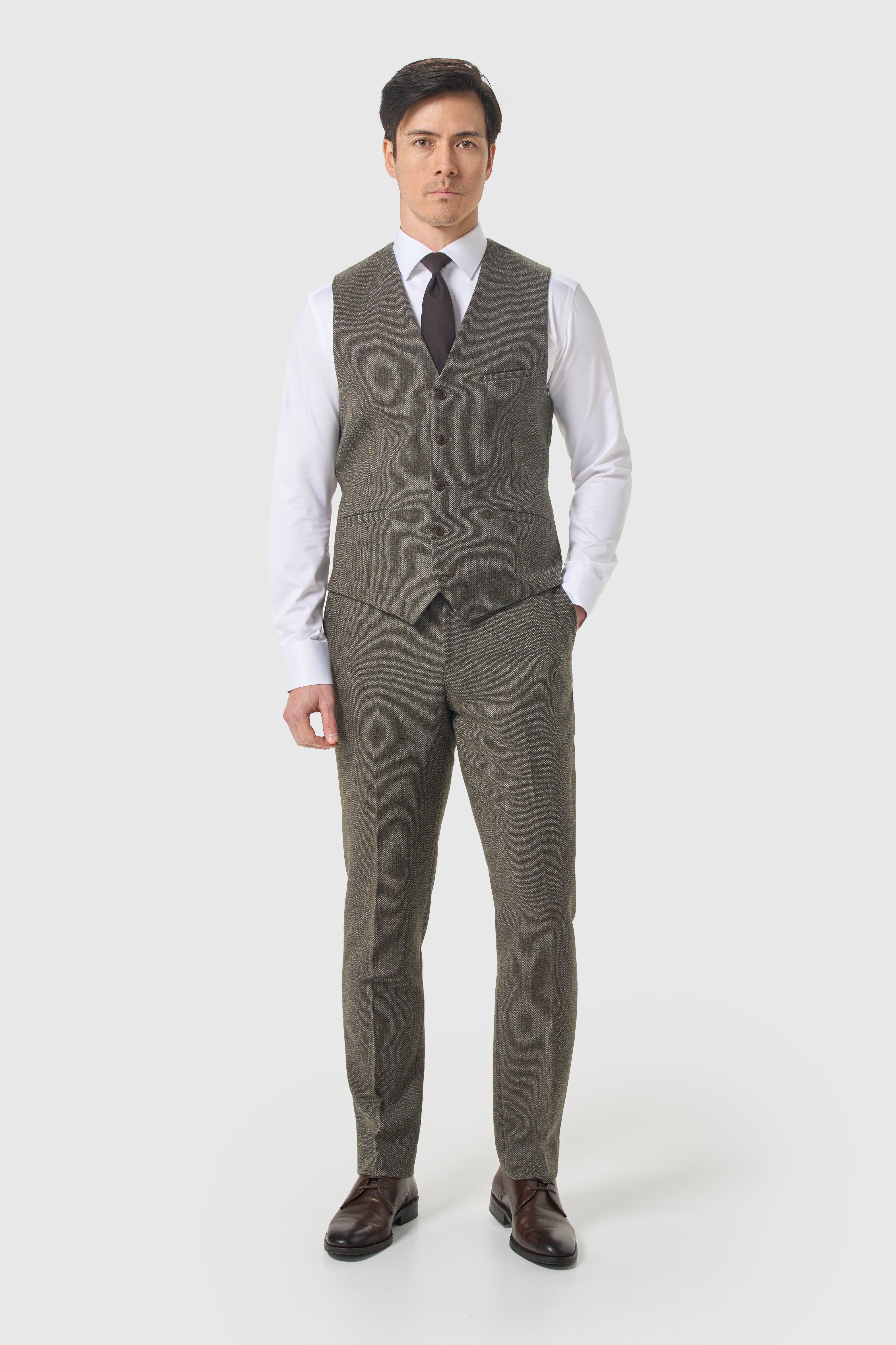 Men’s 3-Piece Wool Herringbone Tweed Suit - Thomas - Sage