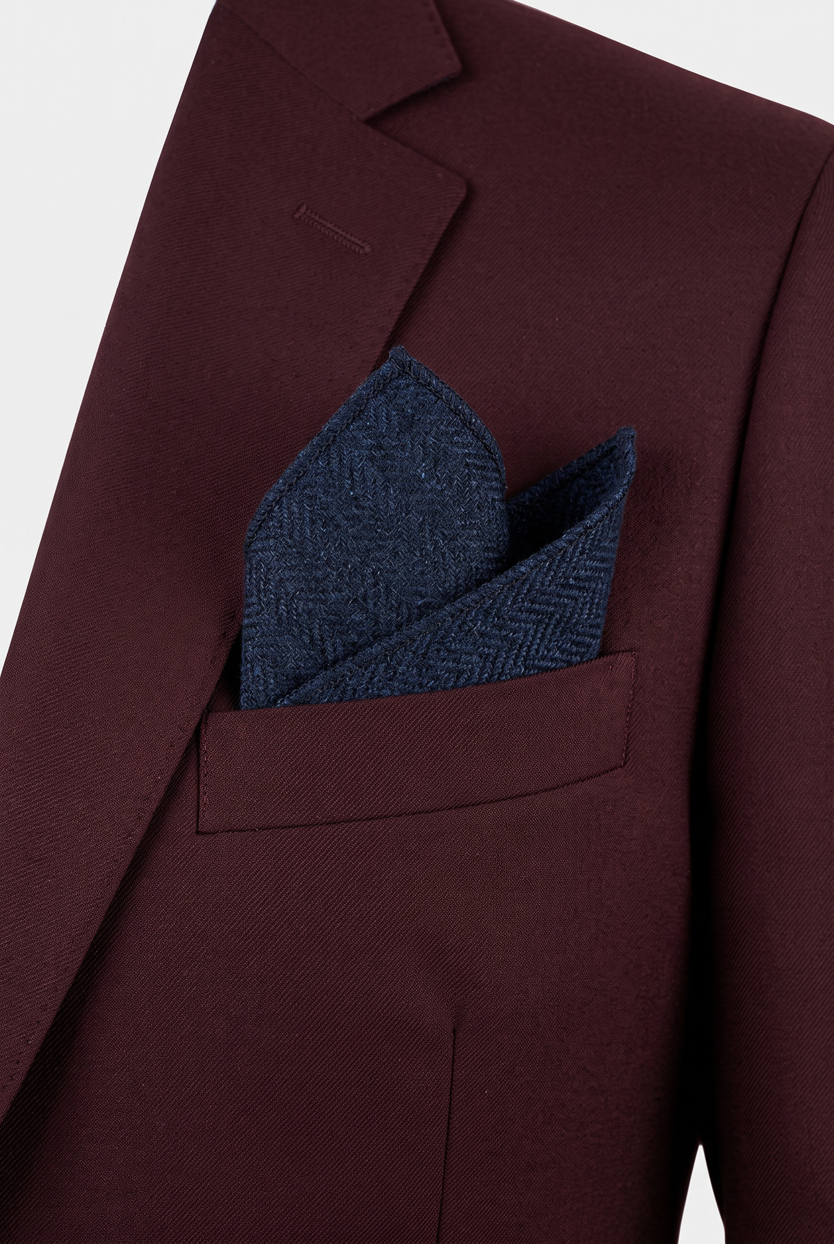 Men's & Boys Herringbone Tweed Pocket Handkerchief - Navy Blue