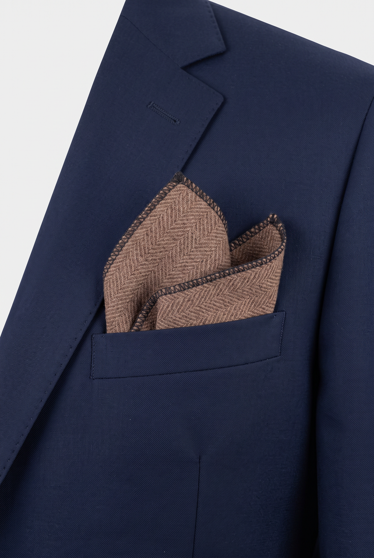 Men's & Boys Herringbone Tweed Pocket Handkerchief - Tan Brown
