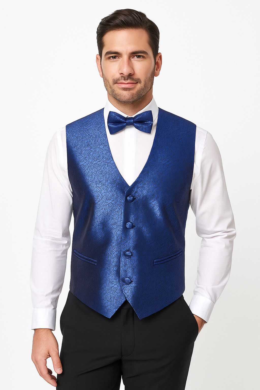 Men's Boys Slim Fit Swirl Royal blue Waistcoat - Blue Mens model picture