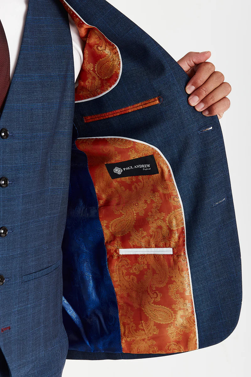 Men’s Check Tailored Fit Navy Suit - VICEROY - Blue