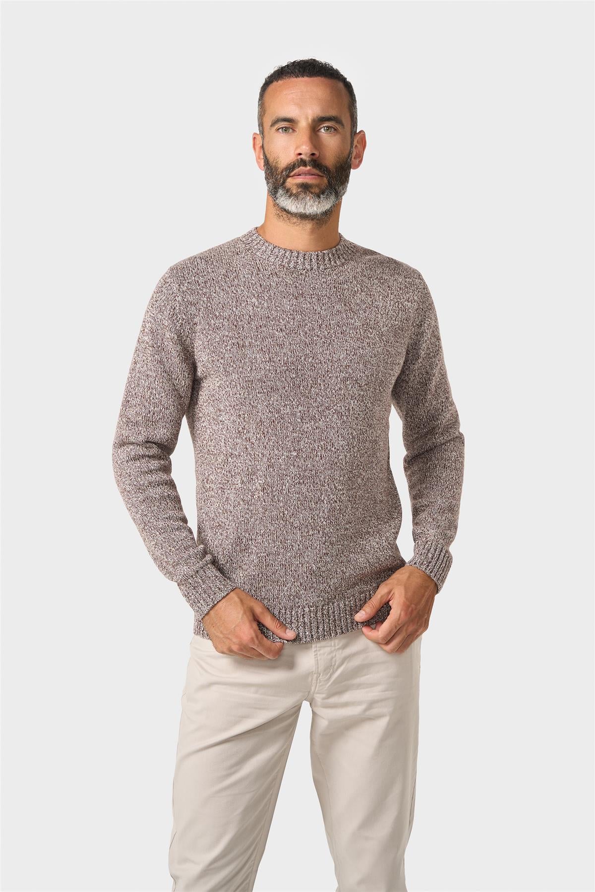 Men's Cotton Knitted Crew Neck Jumper – Cavani Sakki Brown model picture