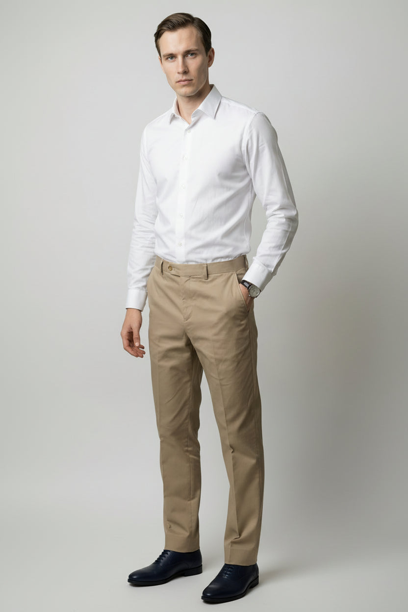 Men's Cotton Slim Fit Beige Suit - KINGSTON - Beige