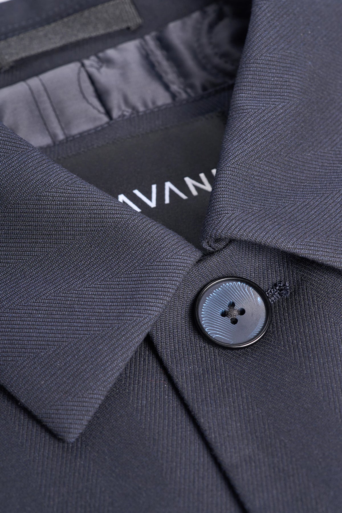 Men’s Herringbone Overcoat - Cavani Manari Charcoal Detail Picture