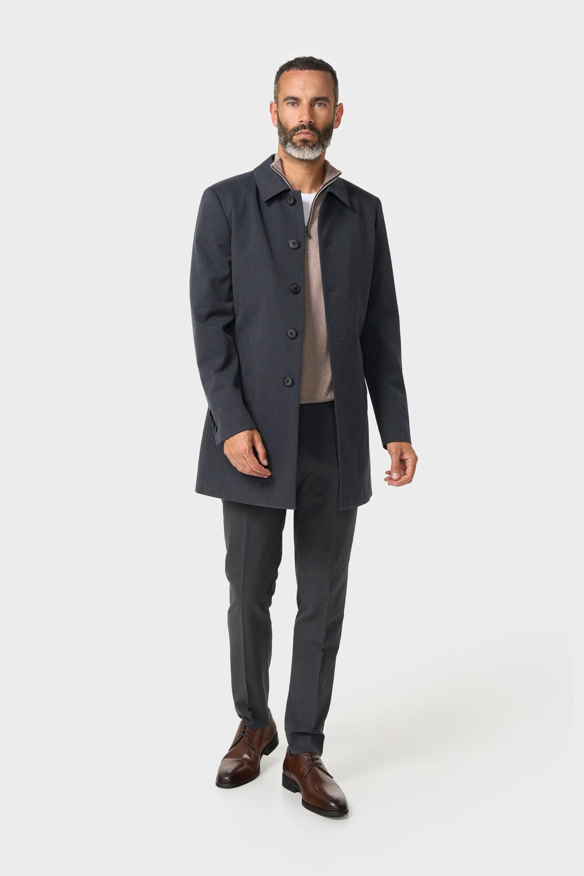 Men’s Herringbone Overcoat - Cavani Manari Charcoal Model Front Picture