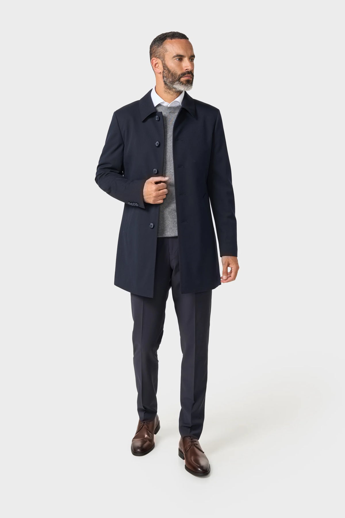 Men’s Herringbone Overcoat - Cavani Manari Navy Model Front Picture