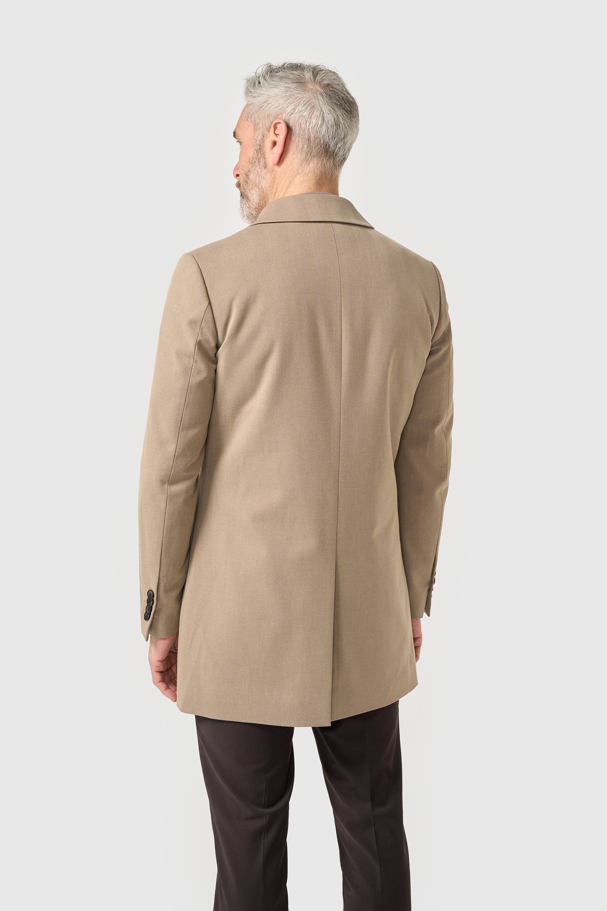 Men’s Herringbone Overcoat - Cavani Manari Stone Model Back Picture