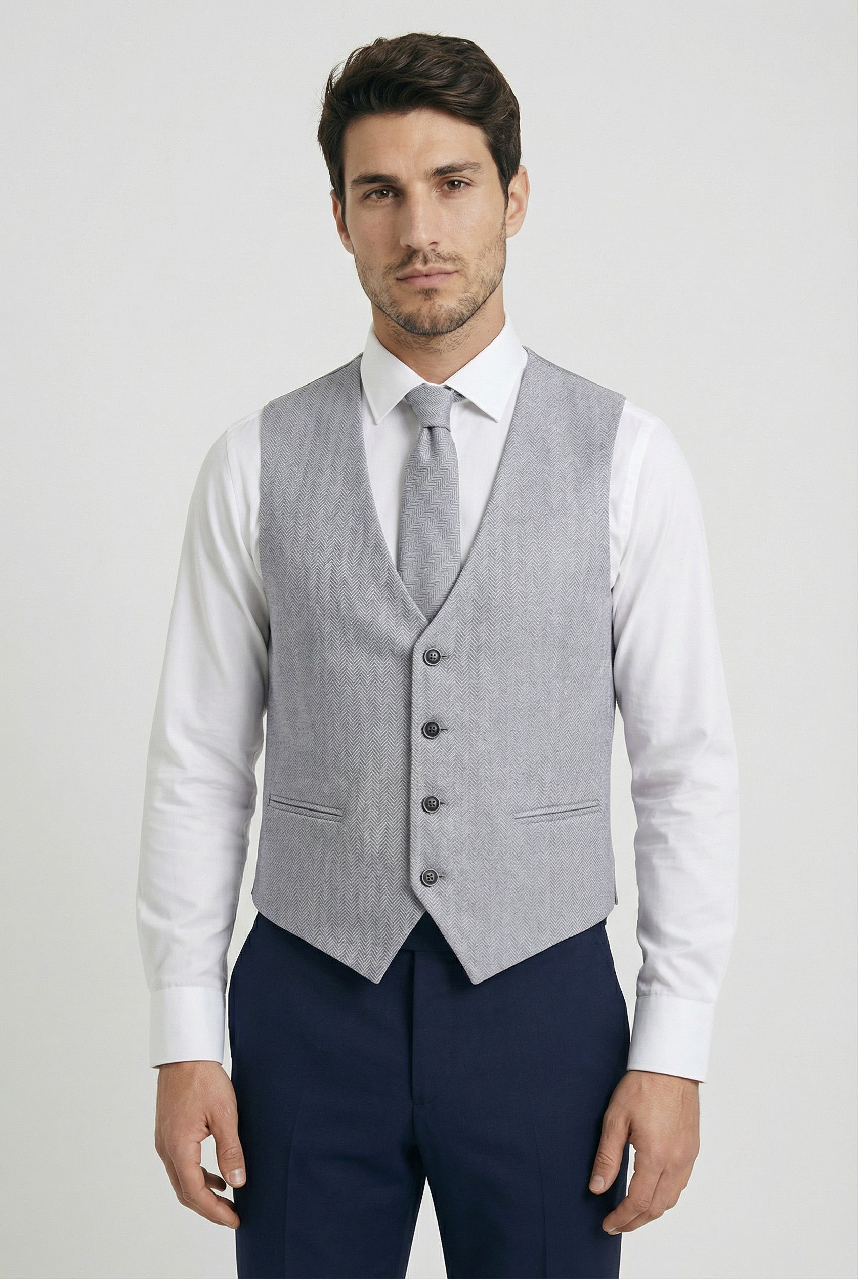 Men’s Herringbone Waistcoat Set - Grey Model Picture