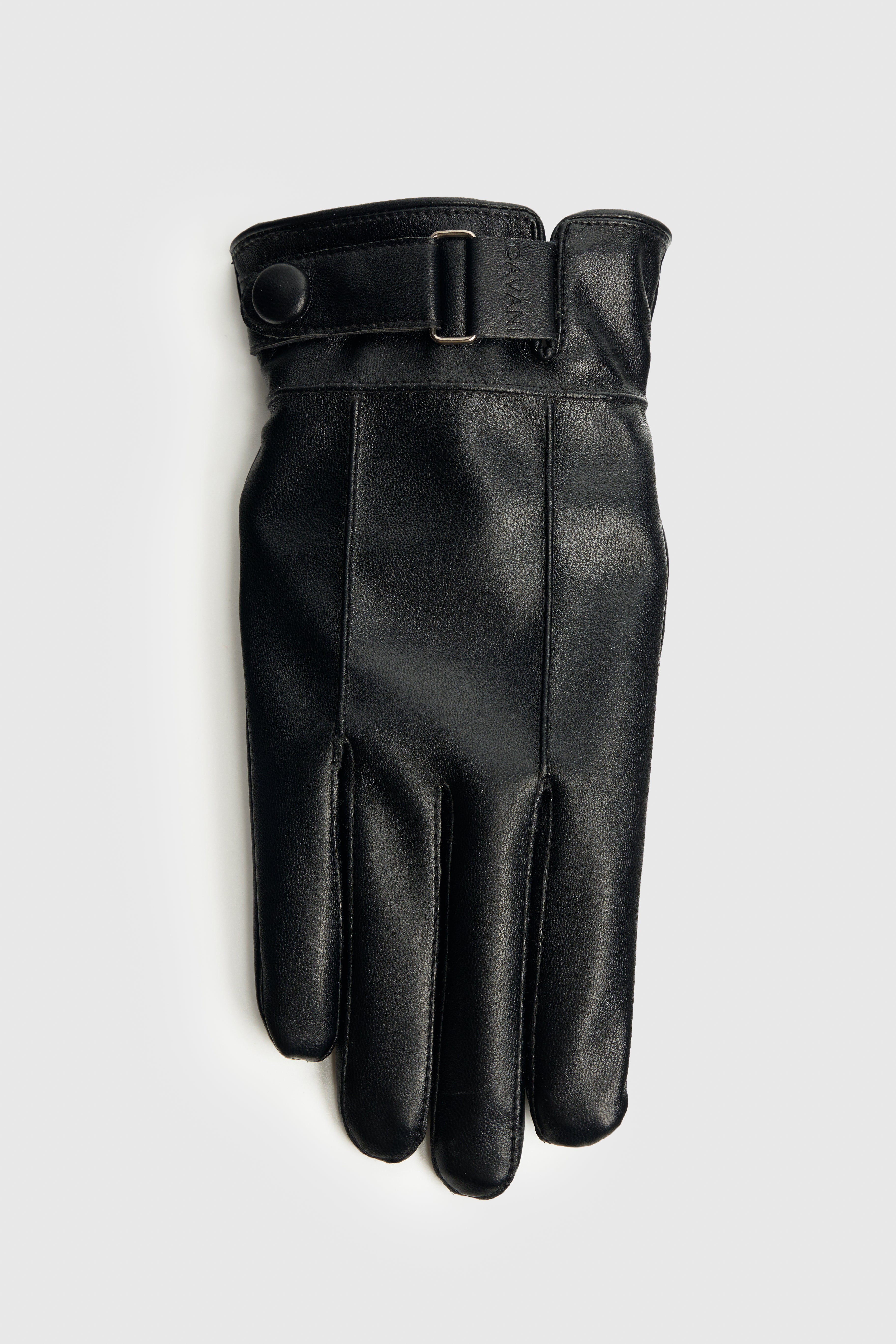 Men’s Leather Gloves with Adjustable Buckle Strap - Black