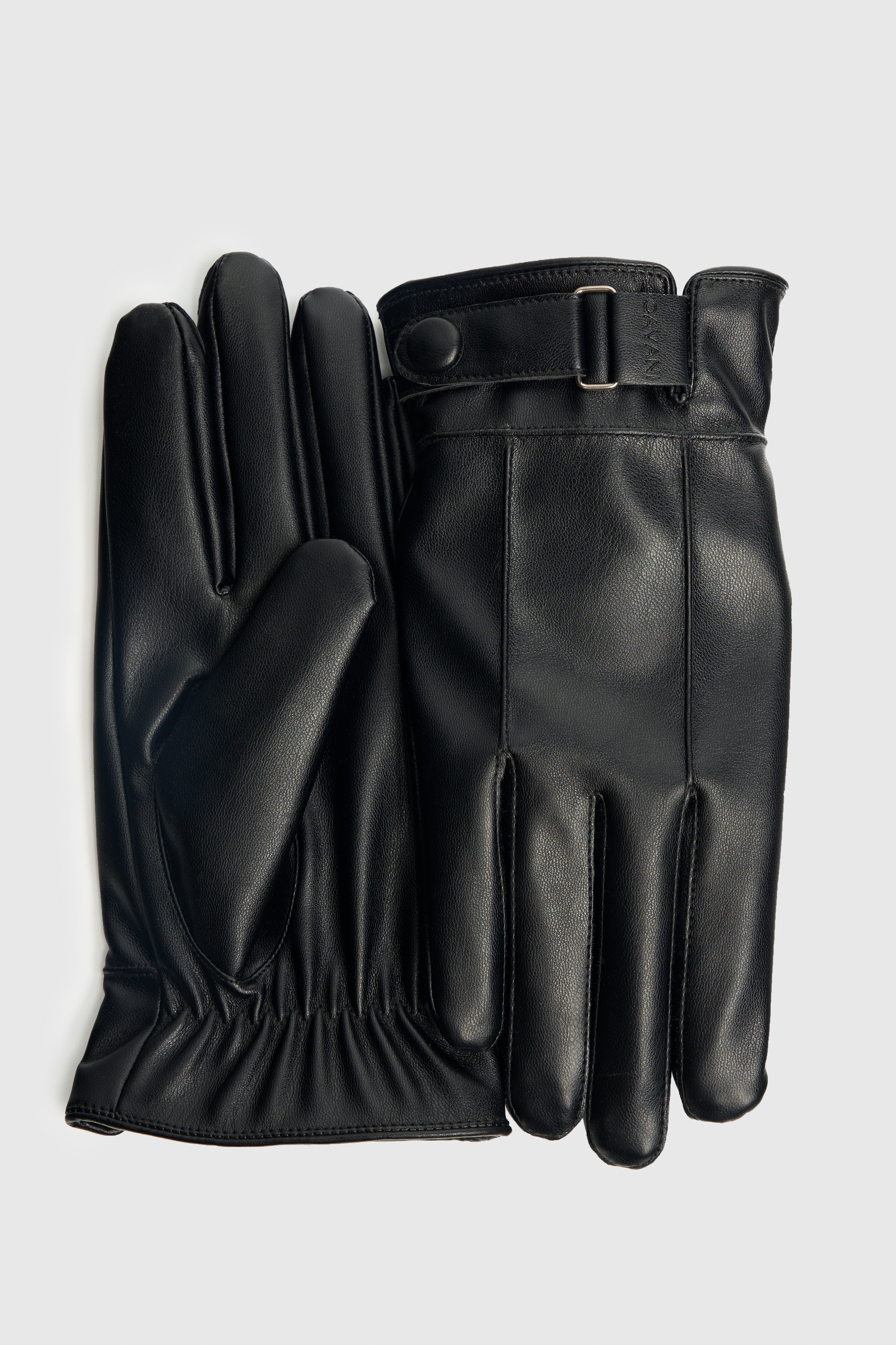 Men’s Leather Gloves with Adjustable Buckle Strap - Black