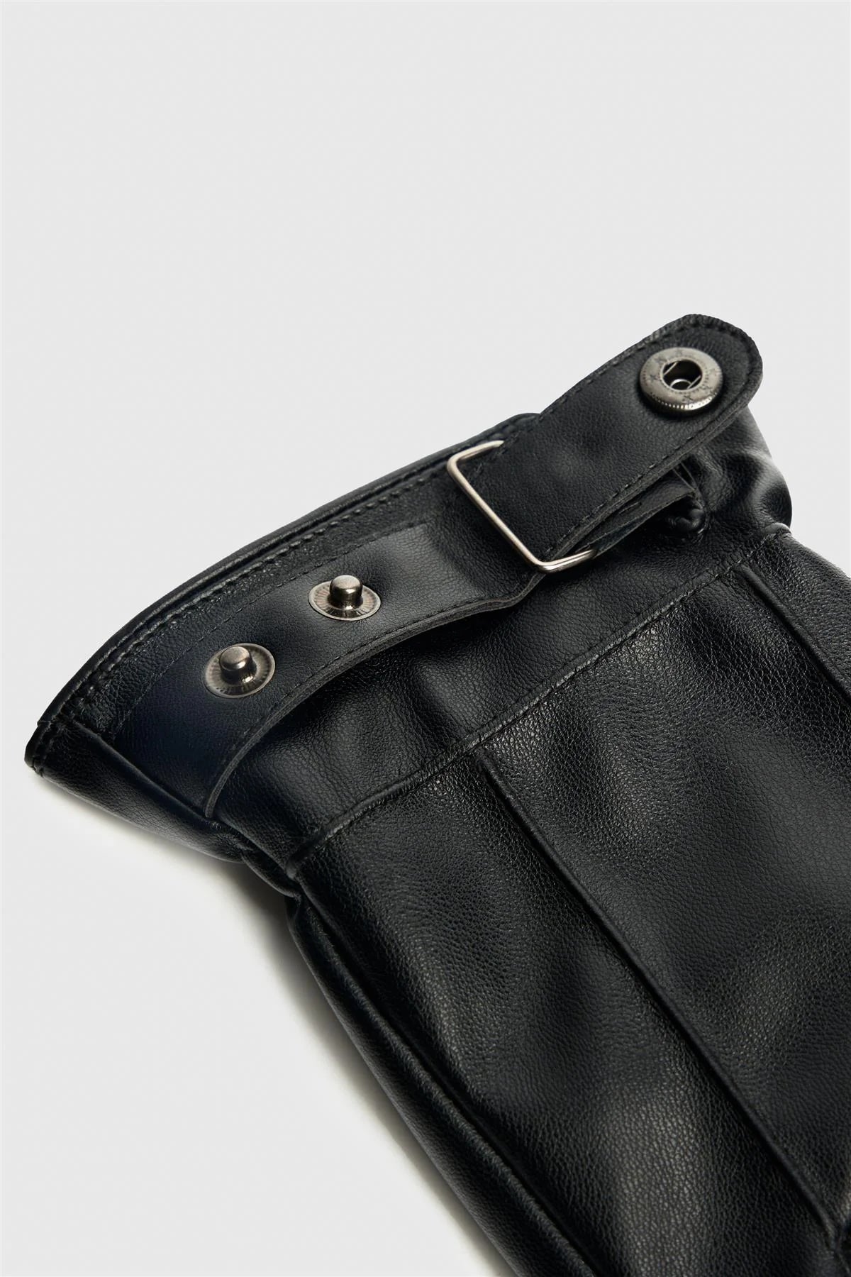 Men’s Leather Gloves with Adjustable Buckle Strap - Black