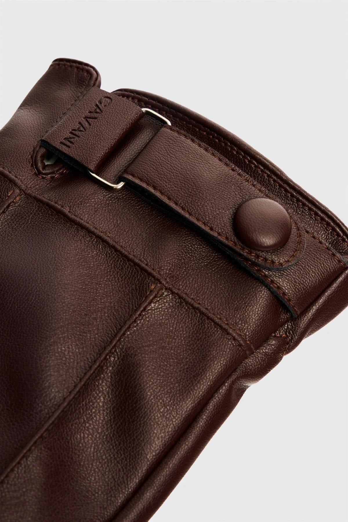 Men’s Leather Gloves with Adjustable Buckle Strap - Brown