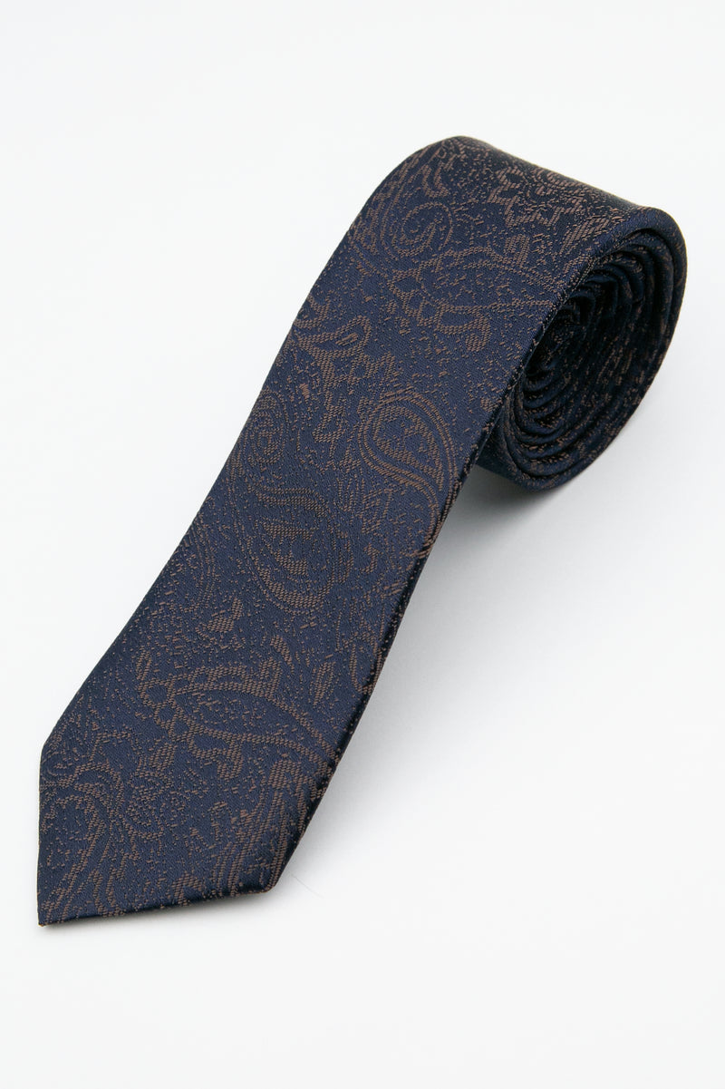 Men’s Paisley Slim Tie & Pocket Square Set in Brown Tie Picture