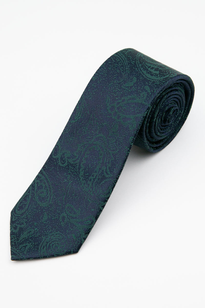 Men’s Paisley Slim Tie & Pocket Square Set in Green Tie Picture