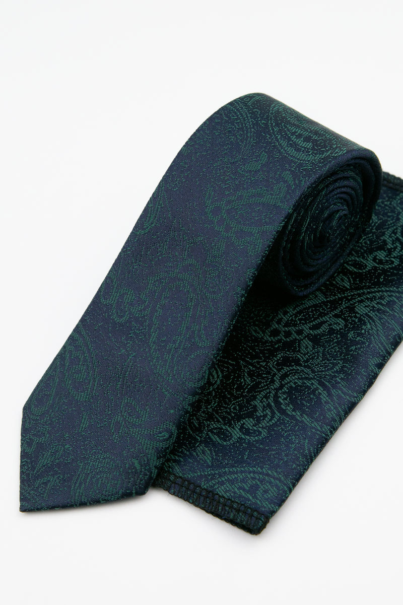 Men’s Paisley Slim Tie & Pocket Square Set in Green Set Picture