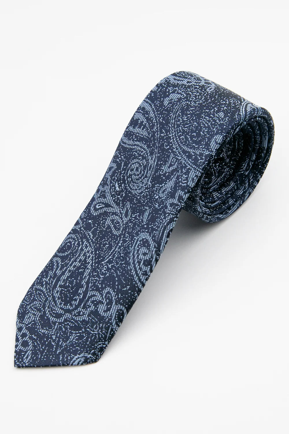 Men’s Paisley Slim Tie & Pocket Square Set in Grey Navy Tie Picture