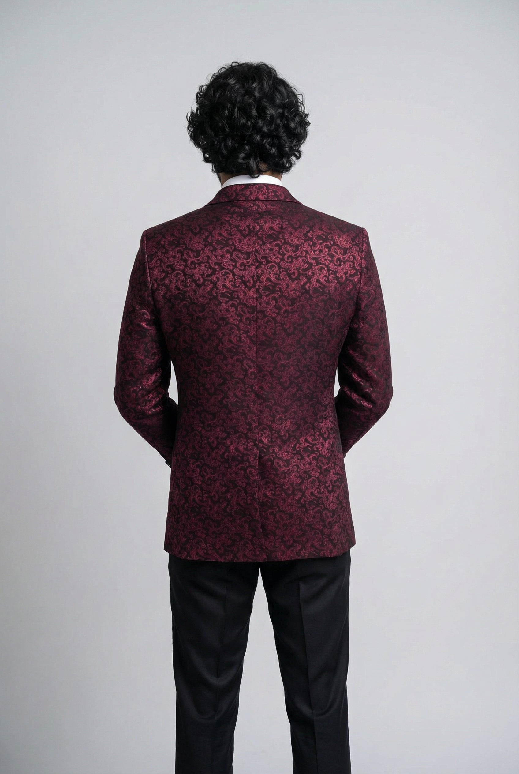 Men's Patterned Shimmer Tuxedo Suit - AARON - Burgundy