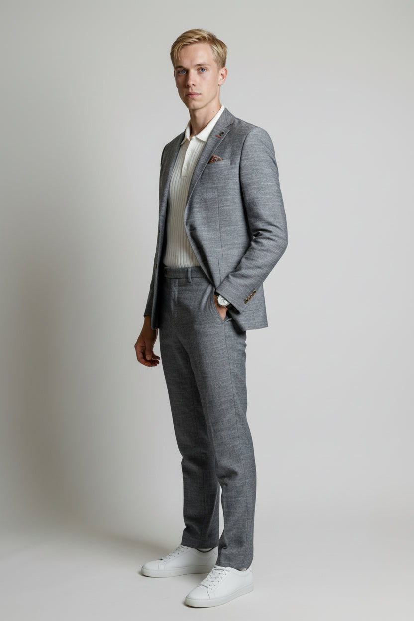 Men’s Rowan 2 Pieces Suit Textured Wedding Cotton Set - Grey