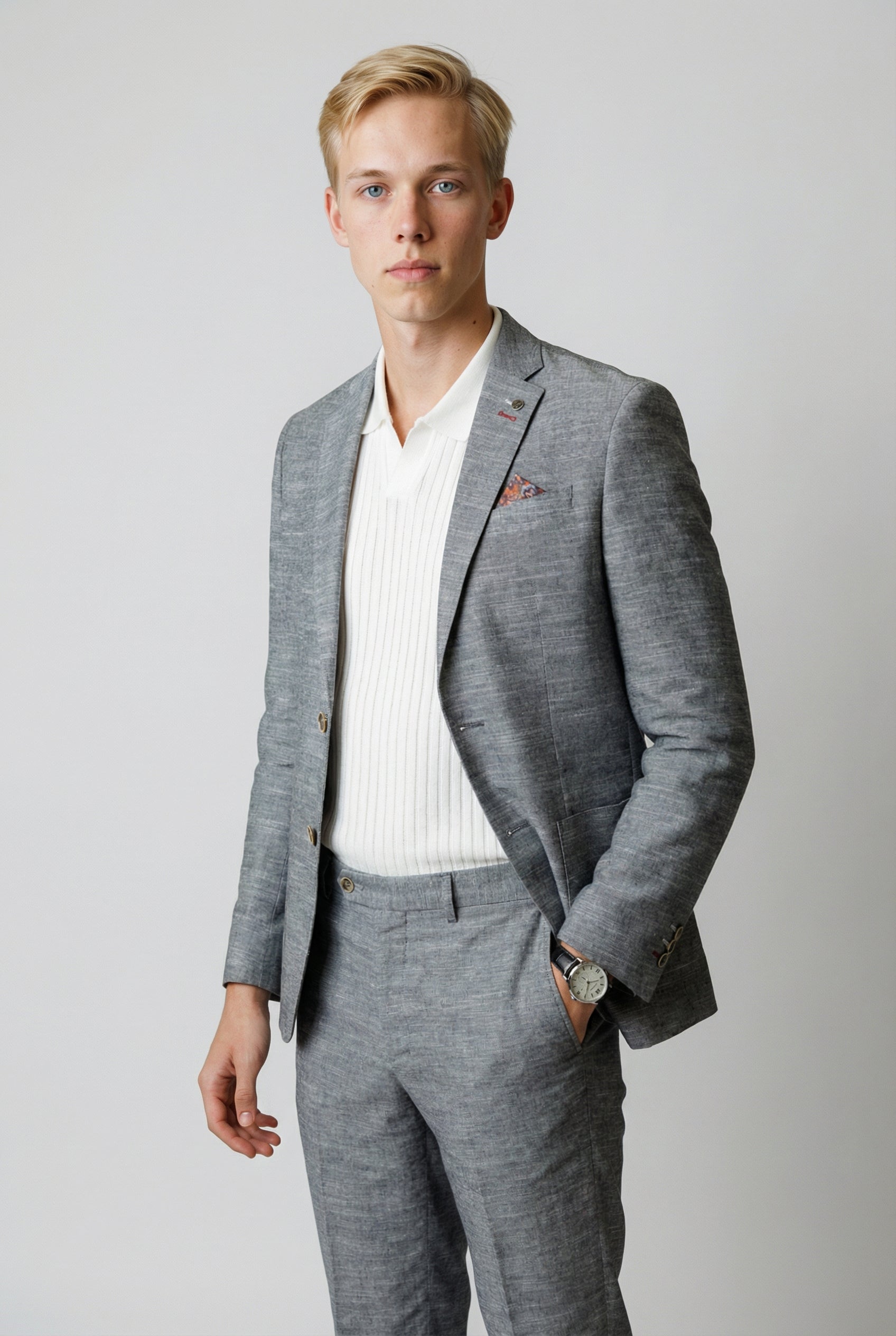 Men’s Rowan 2 Pieces Suit Textured Wedding Cotton Set - Grey