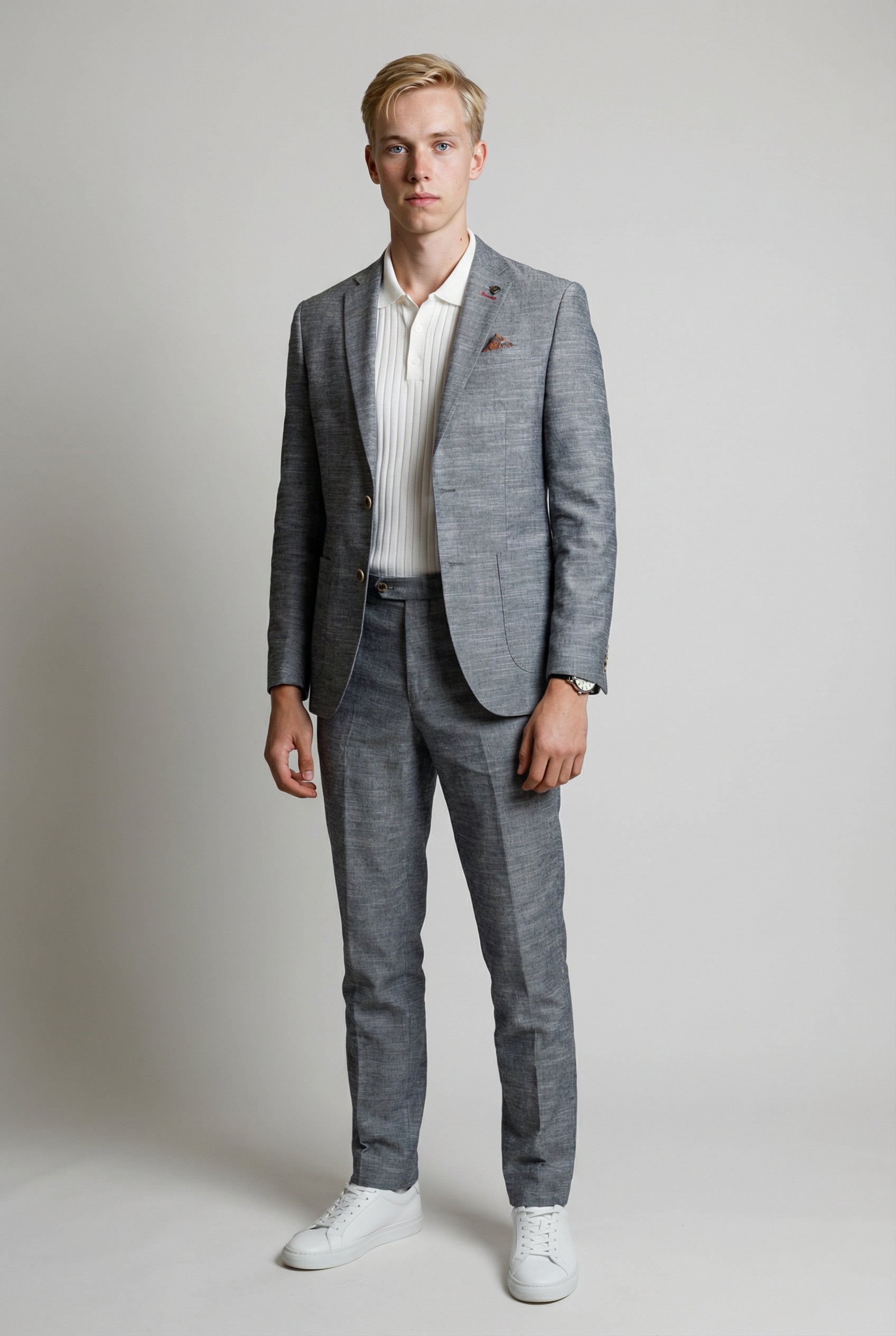 Men’s Rowan 2 Pieces Suit Textured Wedding Cotton Set - Grey