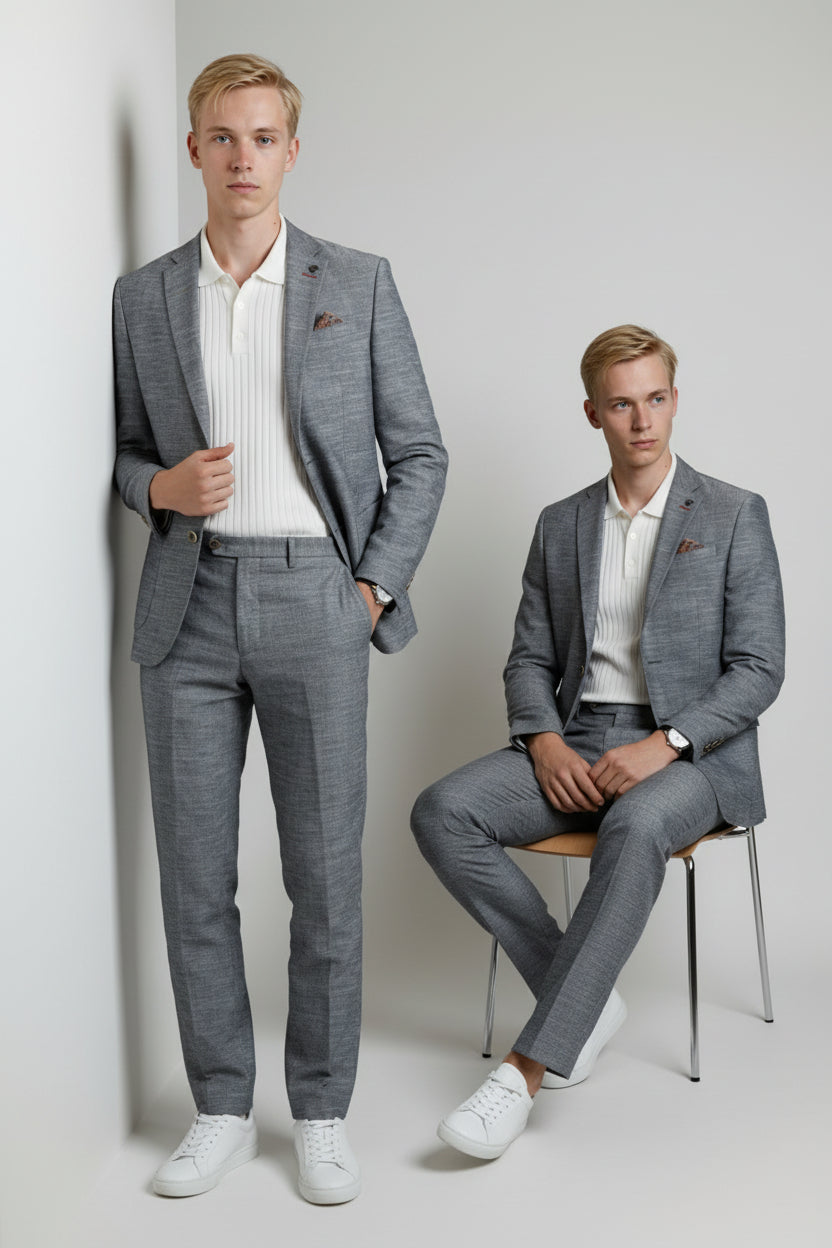 Men’s Rowan 2 Pieces Suit Textured Wedding Cotton Set - Grey