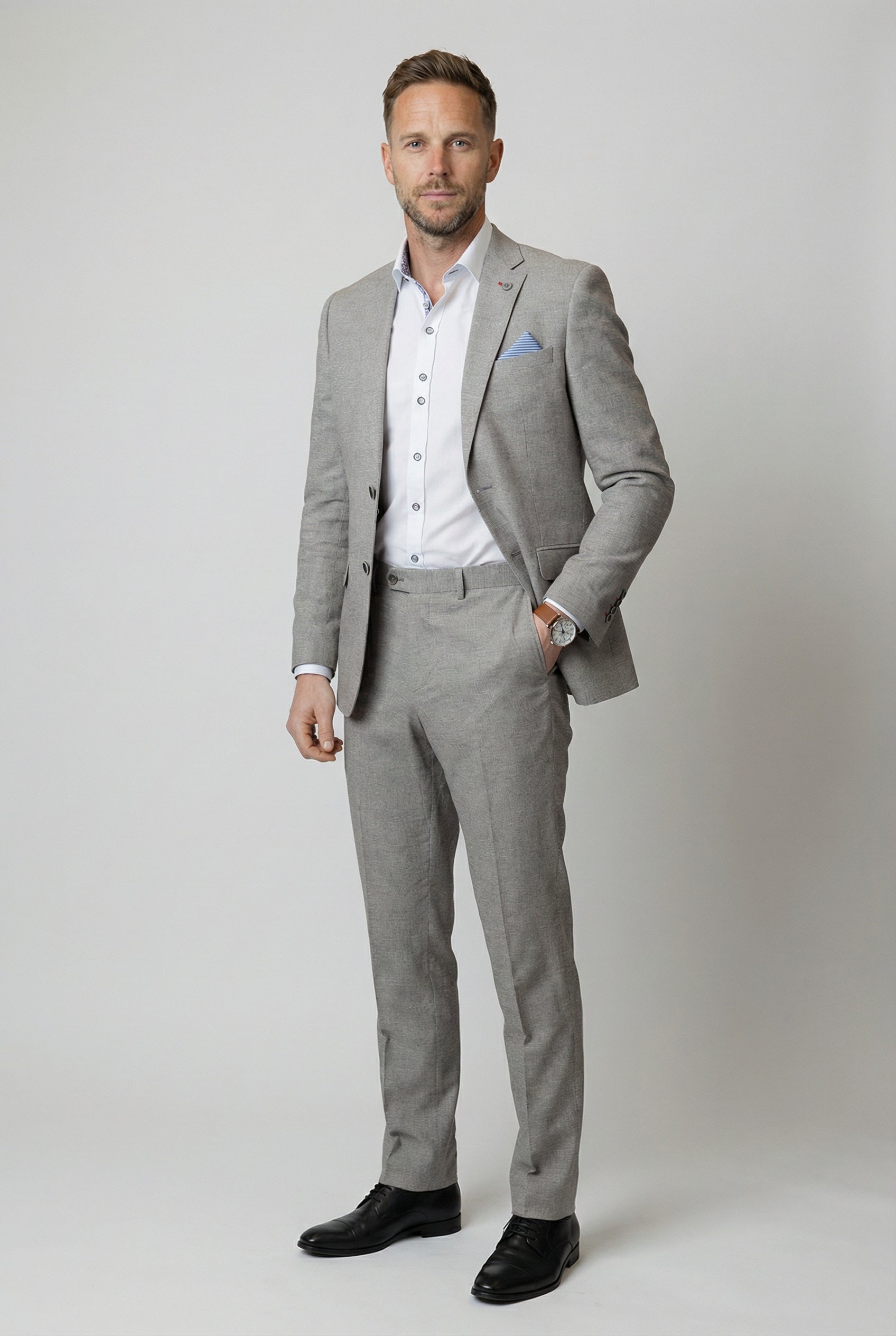 Men's Self Patterned Slim Fit Suit - JUDE - Light Grey