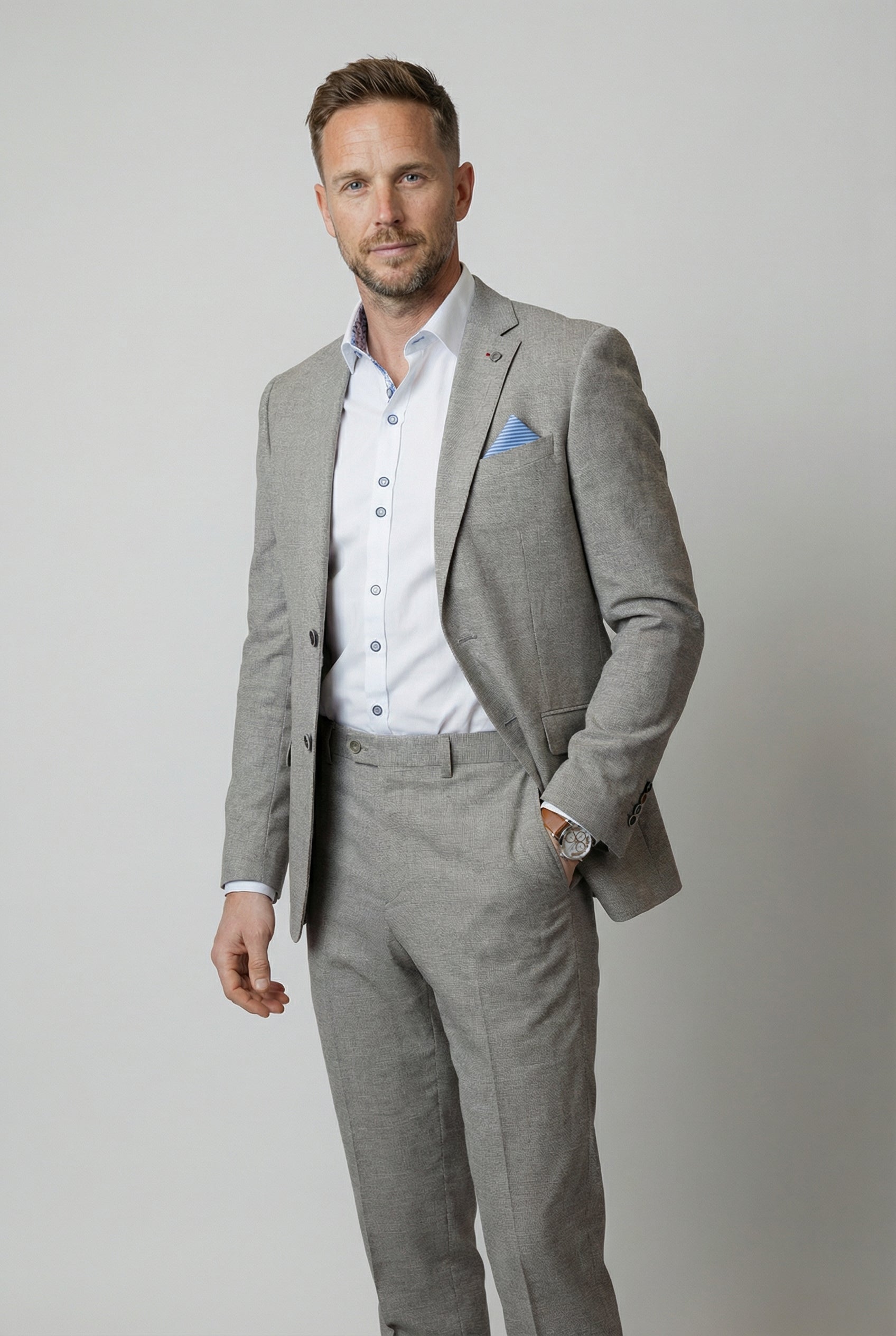 Men's Self Patterned Slim Fit Suit - JUDE - Light Grey