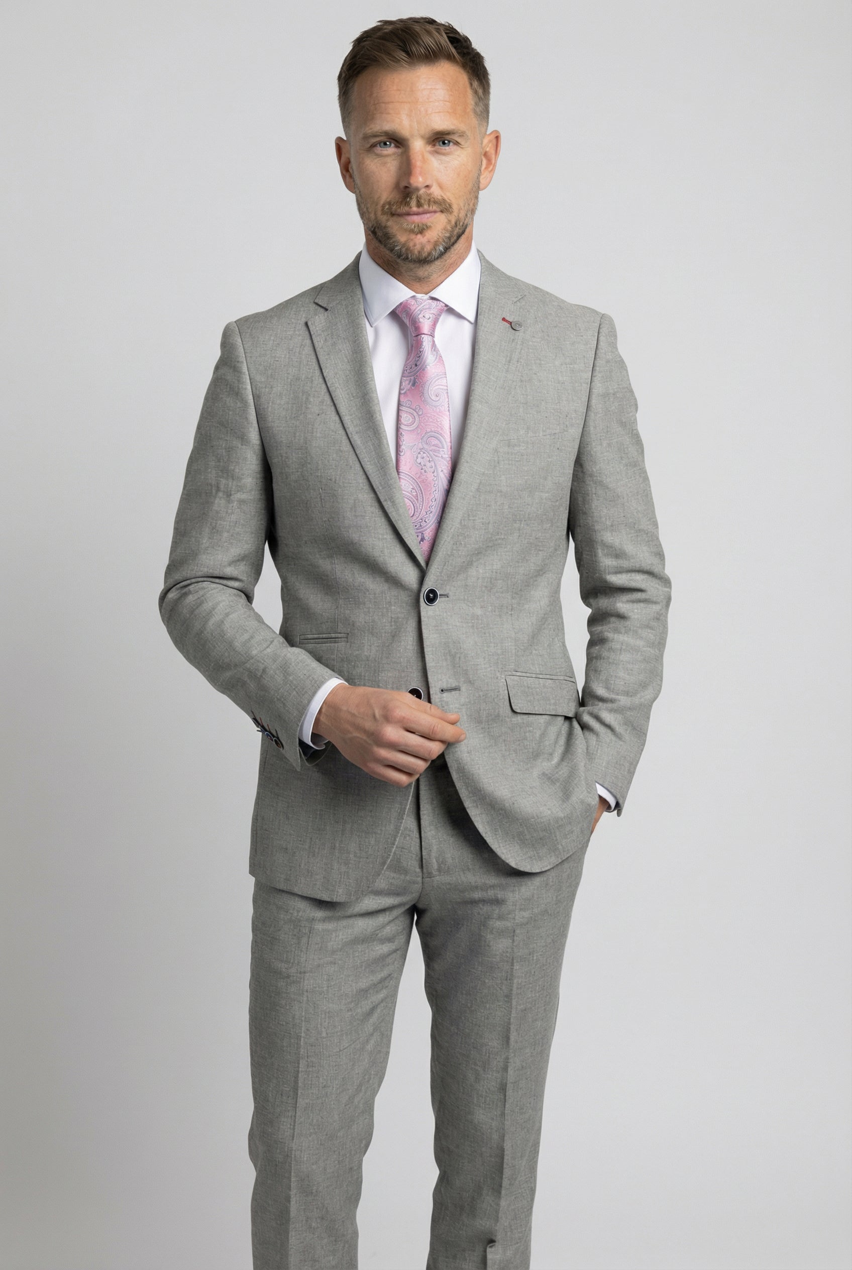 Men's Self Patterned Slim Fit Suit - JUDE - Light Grey