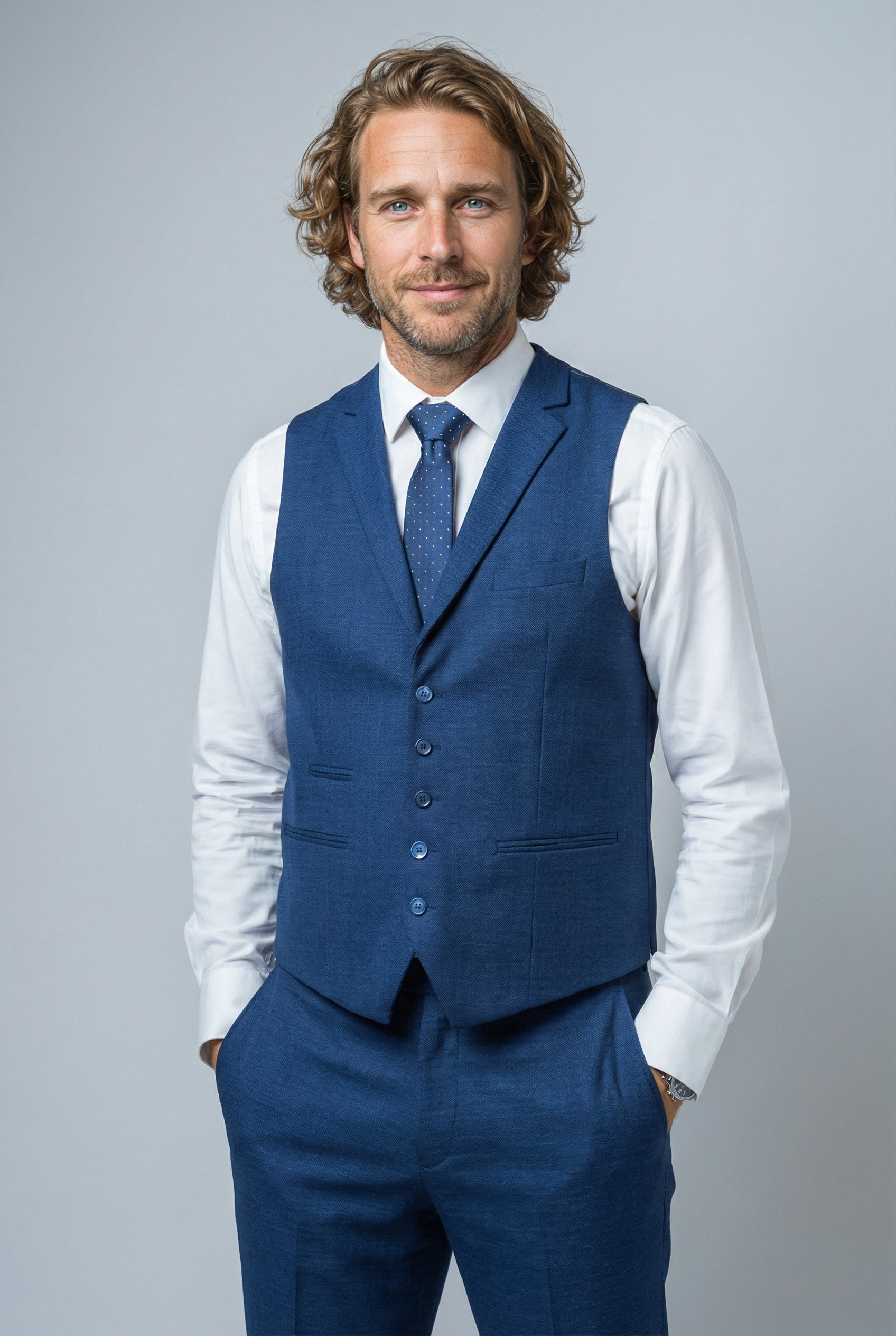 Men's Slim Fit Indigo Suit - MATEO - Indigo Blue