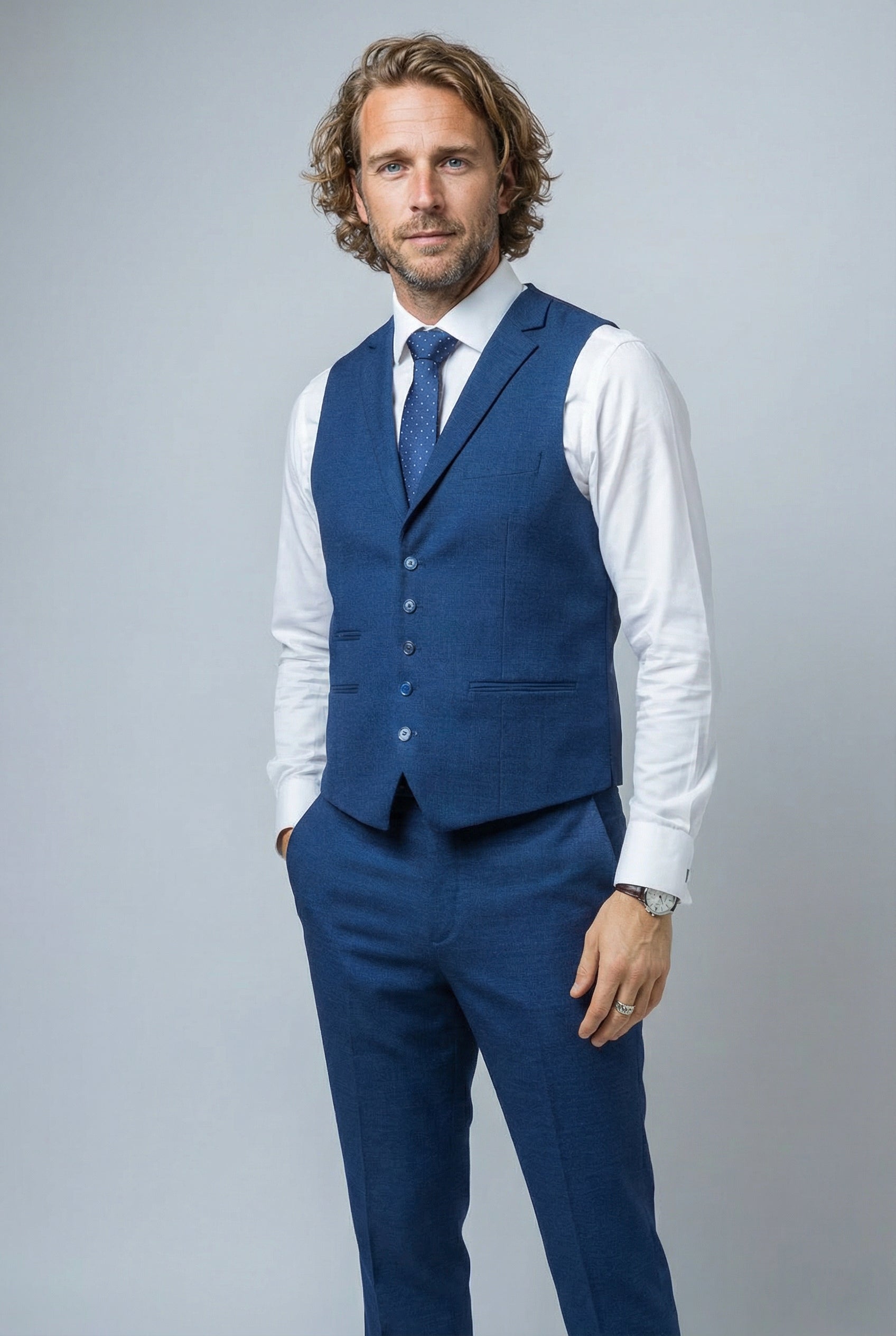 Men's Slim Fit Indigo Suit - MATEO - Indigo Blue
