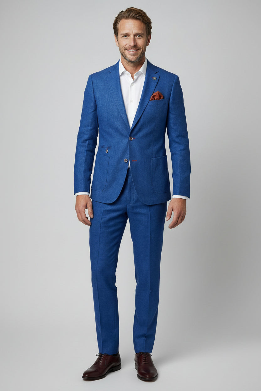 Men's Slim Fit Linen 2 Piece Suit Set - Navy Blue