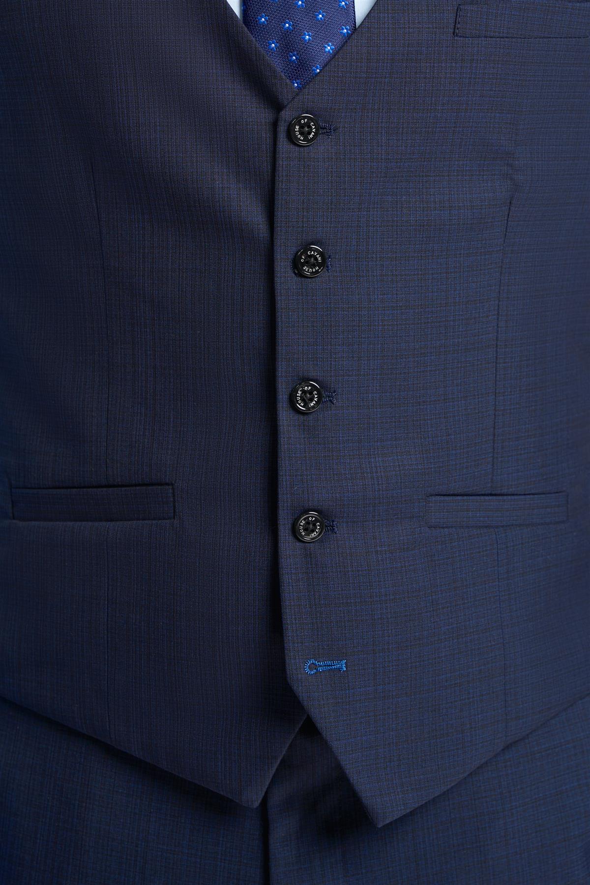 Men's Slim Fit Navy Waistcoat - SEEBA - Navy Blue Detail Picture