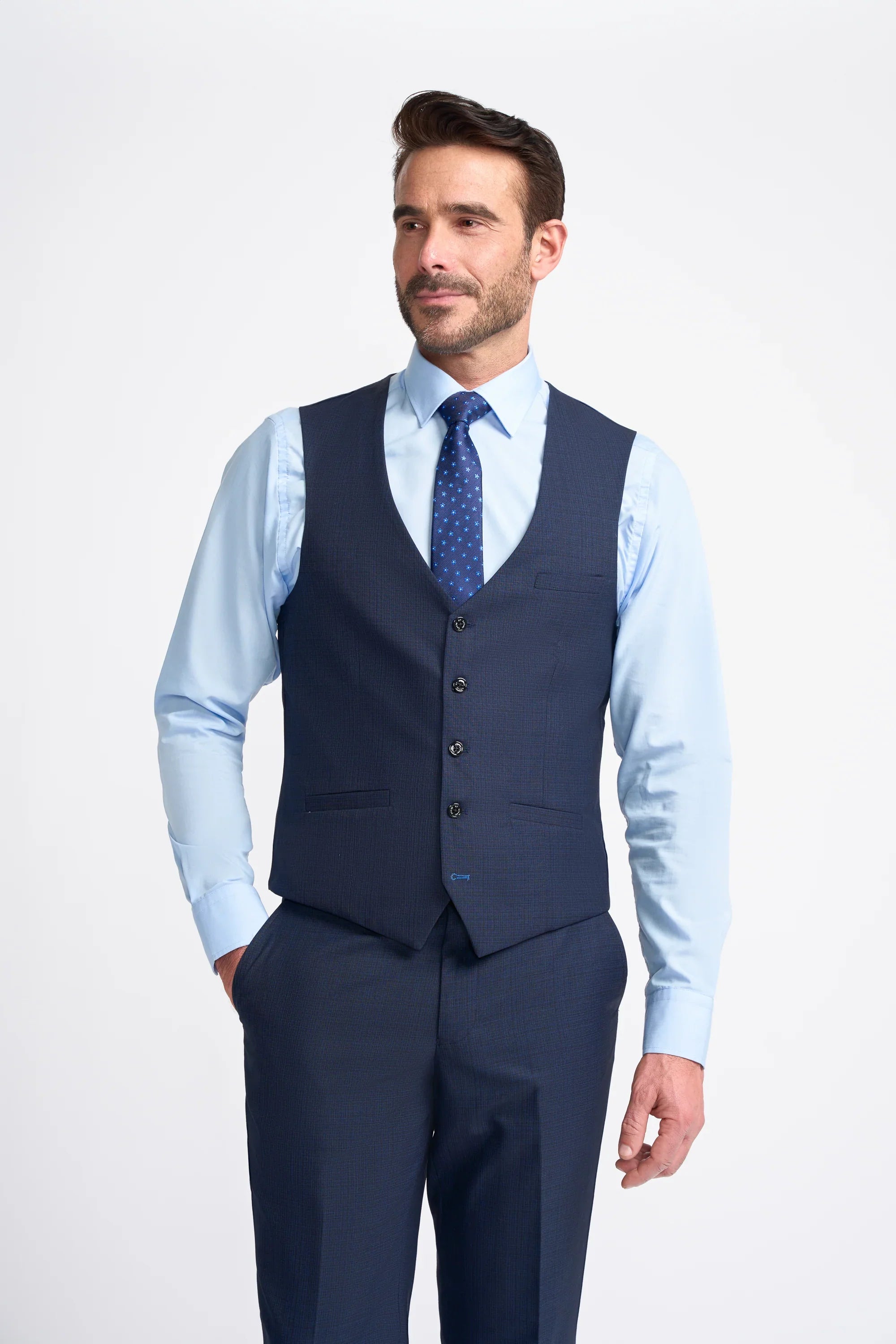 Men's Slim Fit Navy Waistcoat - SEEBA - Navy Blue Model Picture