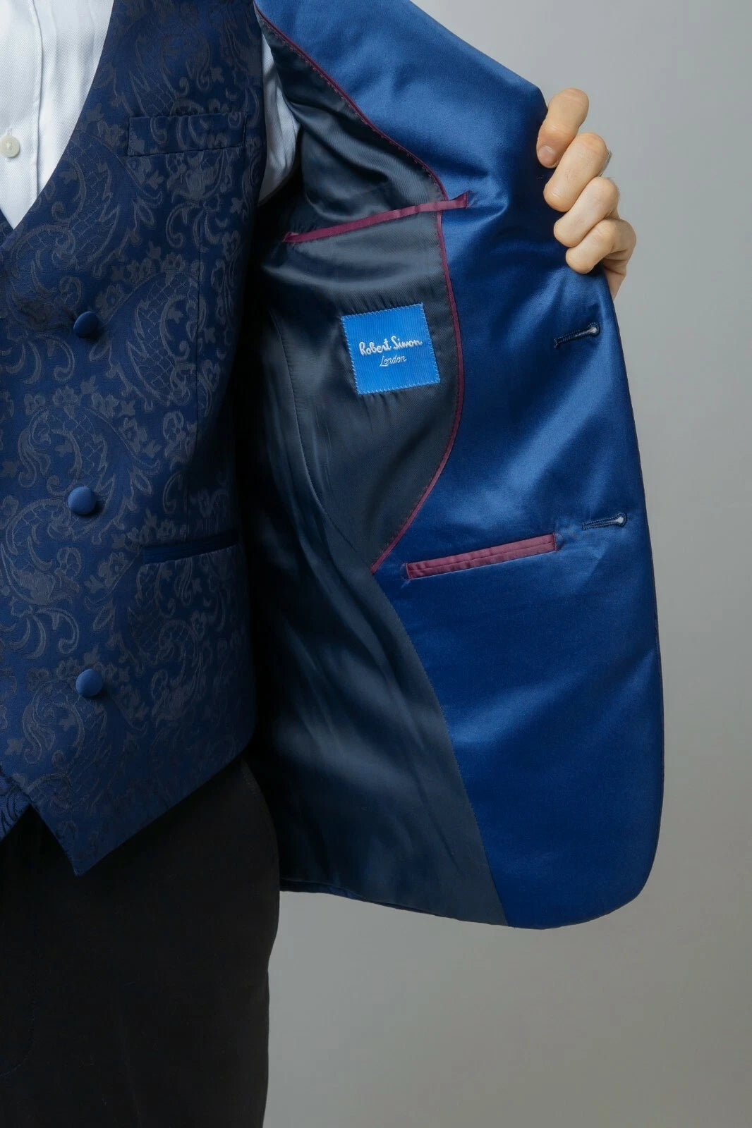 Men's Slim Fit Patterned Suit - THOMAS - Navy Blue