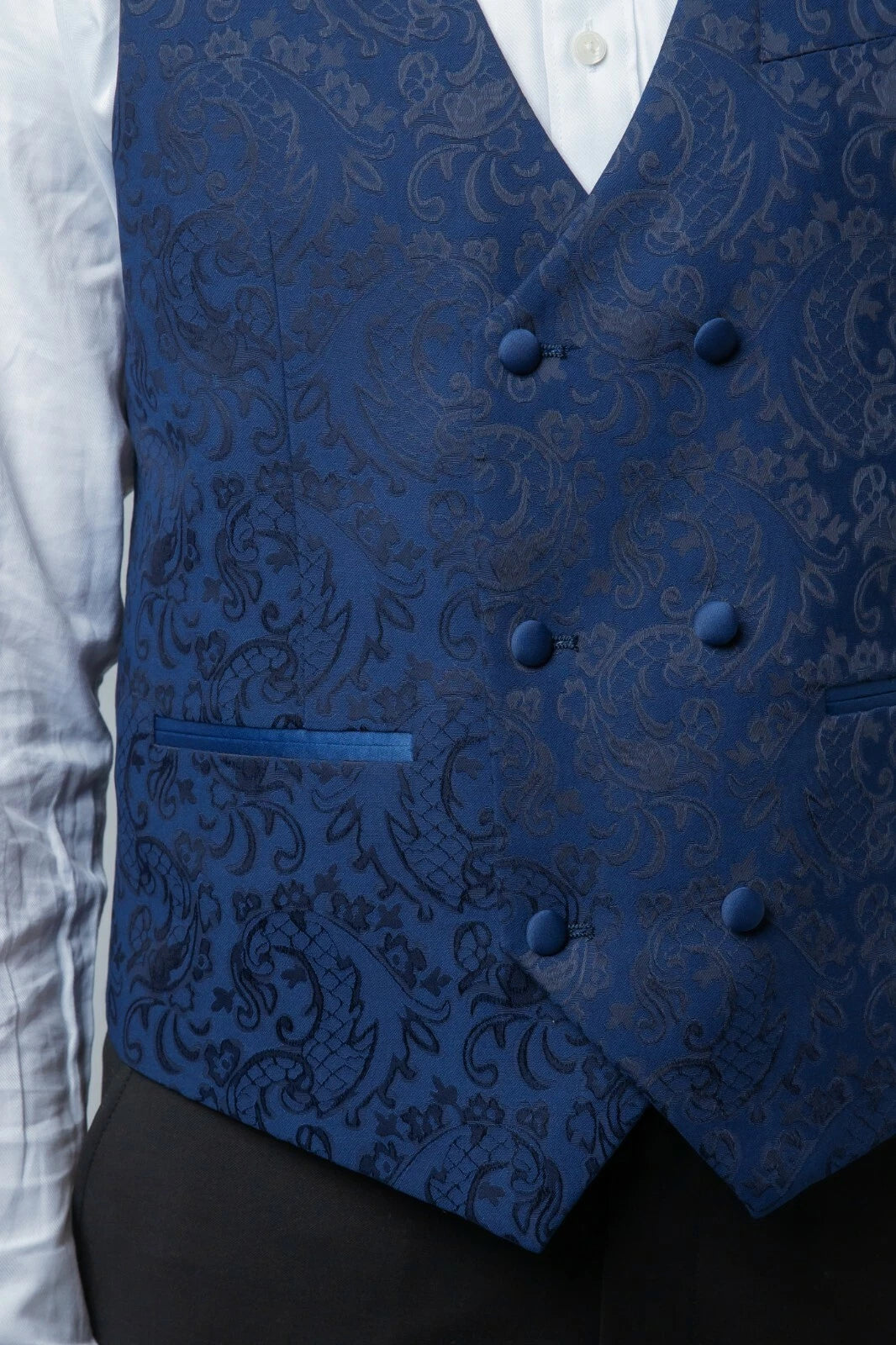 Men's Slim Fit Patterned Suit - THOMAS - Navy Blue