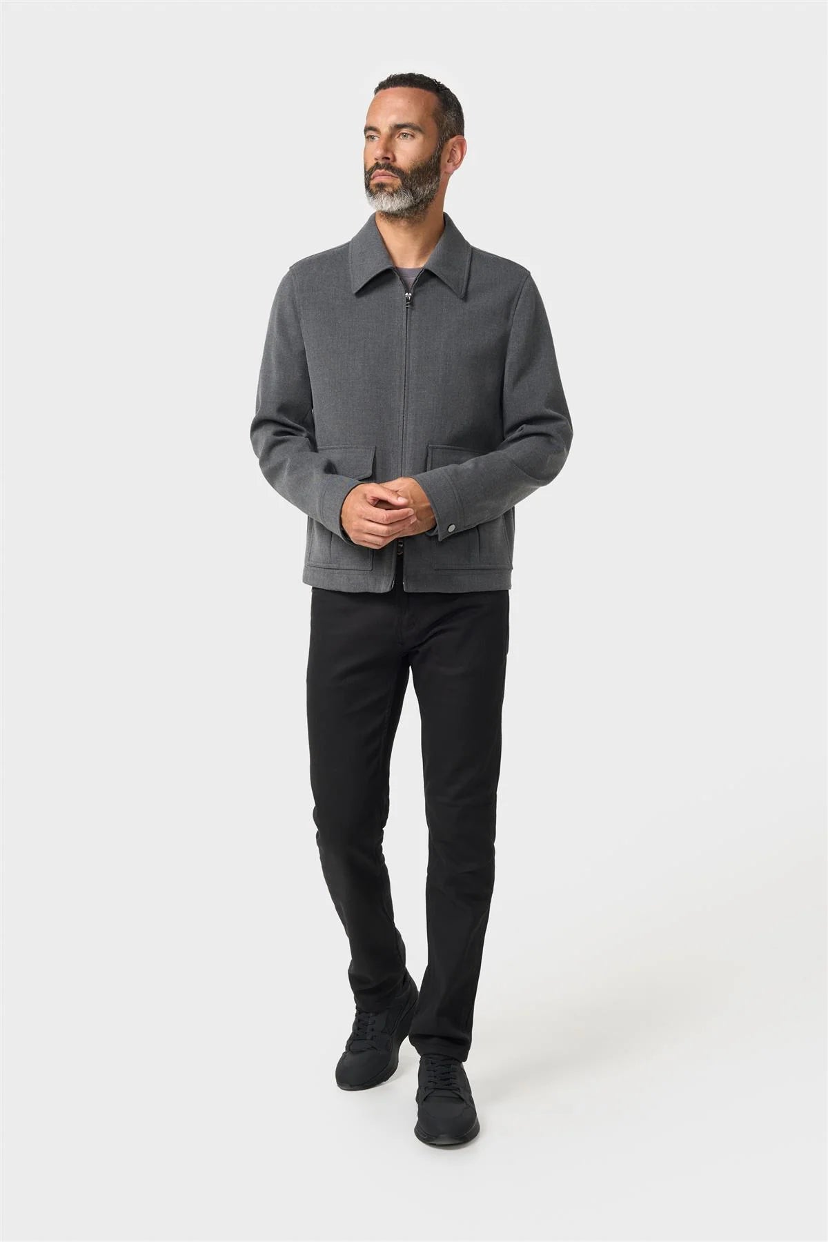 Men’s Smart Casual Stretch Zip-Up Short Jacket – Cavani Carlo Grey Model Front Picture