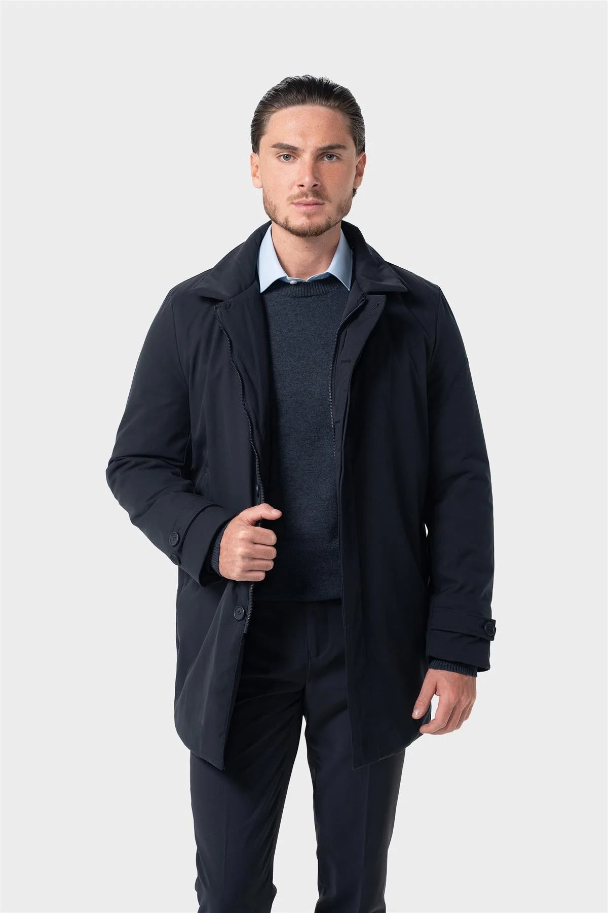 Men’s Smart Padded Long Winter Coat – Cavani Clayton Navy Model Picture