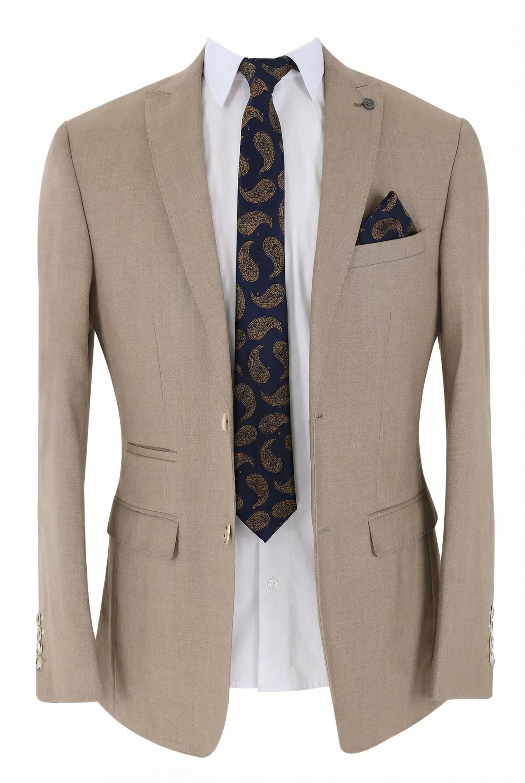 Men's Tailored Fit 2 Piece Suit Classic Special Occasion - JAMES - Taupe Beige