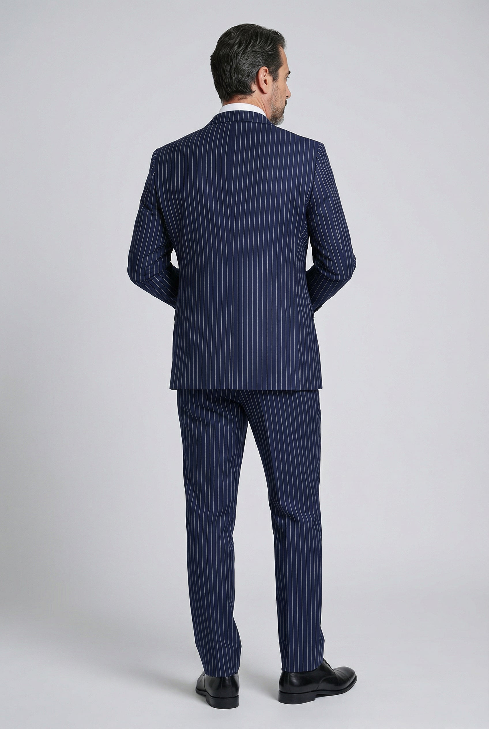 Men's Tailored Fit Pinstripe Suit - MASON - Navy Blue