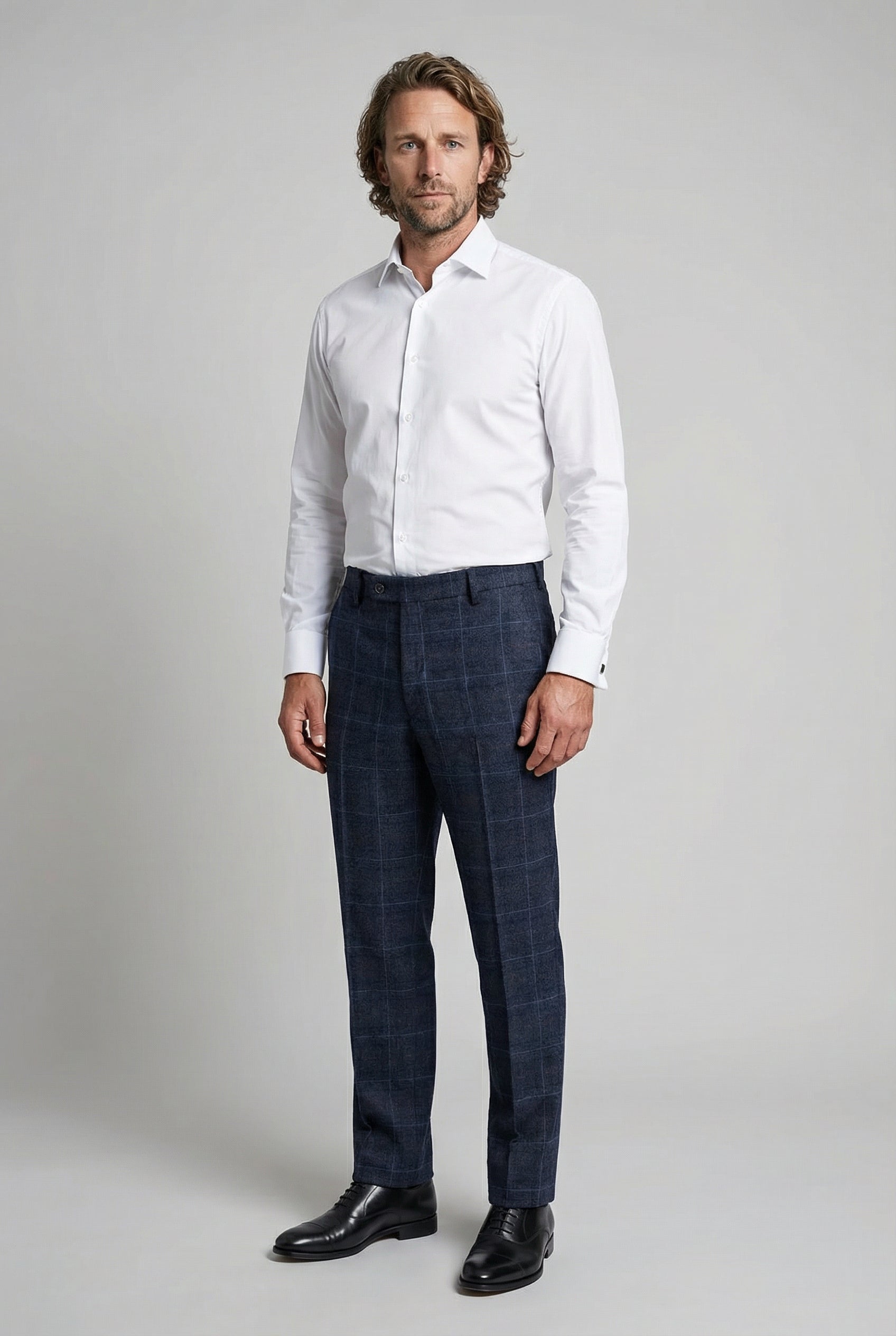 Men's Tailored Fit Retro Check Trousers - ANTHONY NAVY