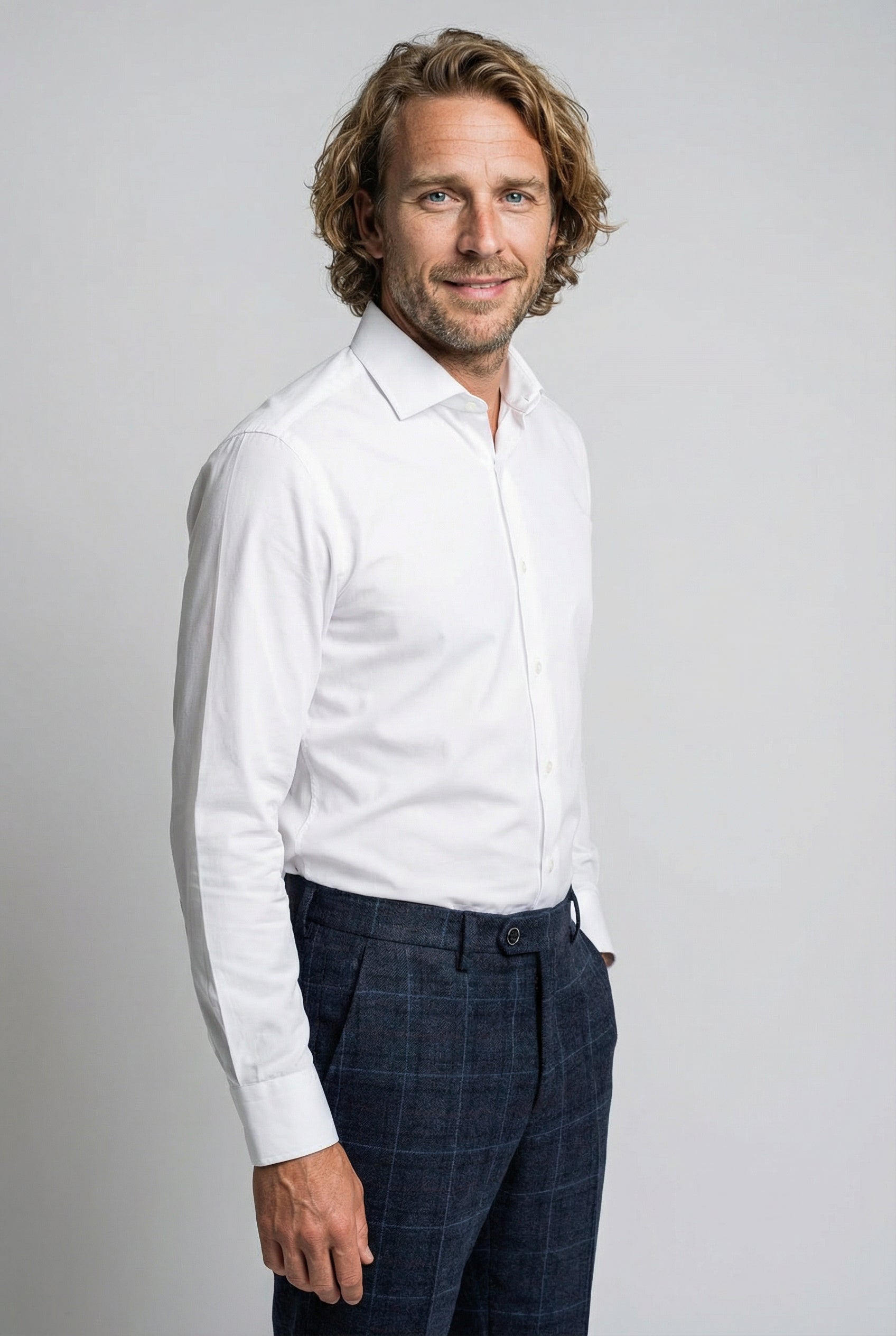 Men's Tailored Fit Retro Check Trousers - ANTHONY NAVY