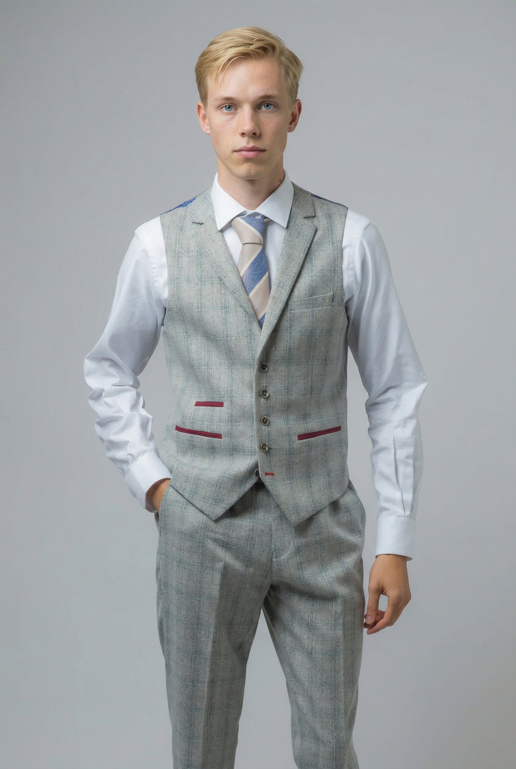 Men's Tweed Check Slim Fit Grey Suit - ANDREW - Grey