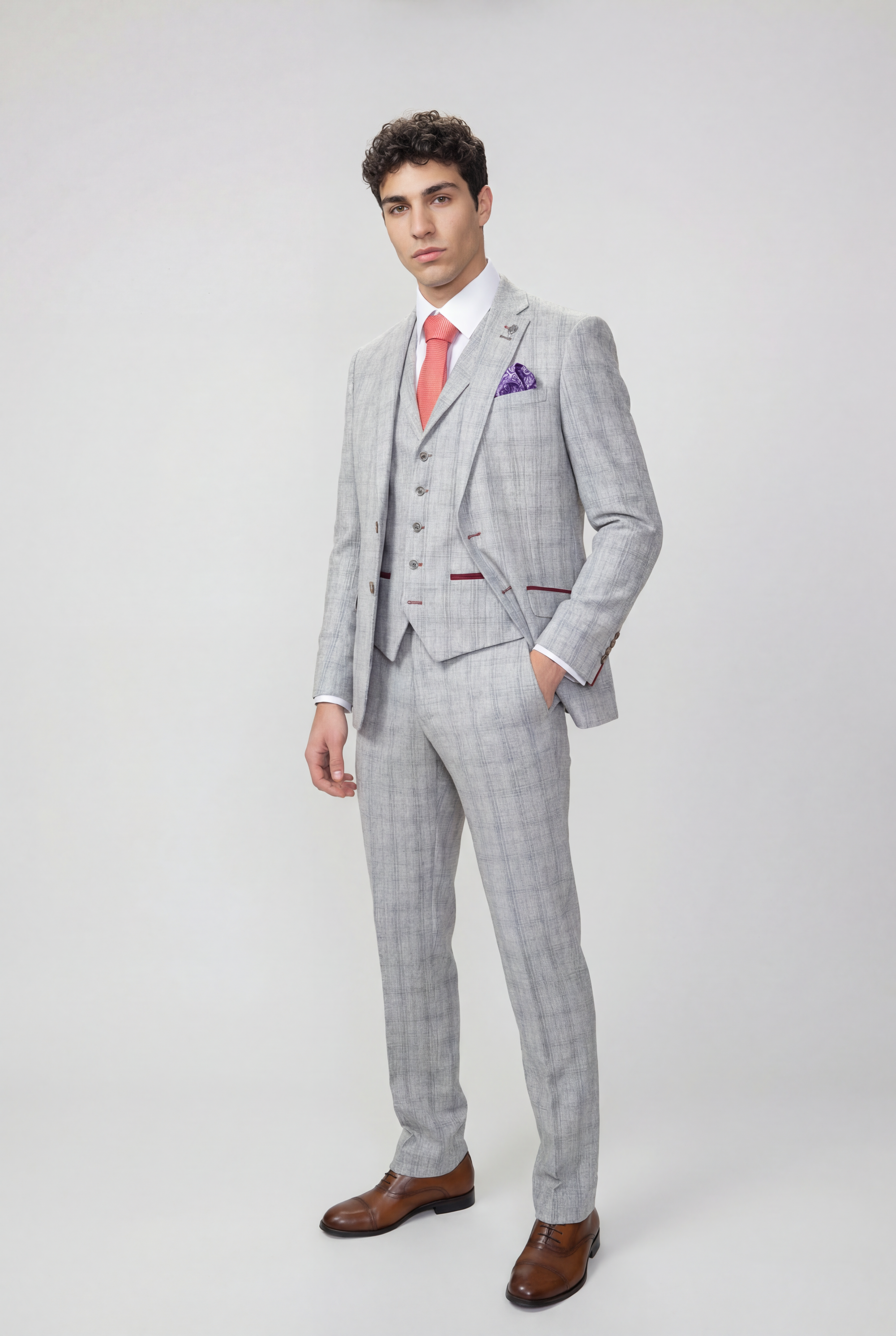 Men's Tweed Check Slim Fit Grey Suit - ANDREW - Grey