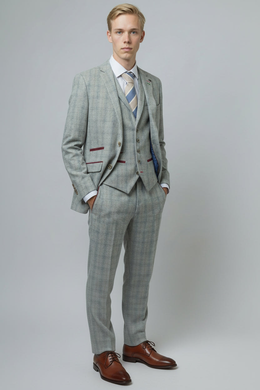 Men's Tweed Check Slim Fit Grey Suit - ANDREW - Grey
