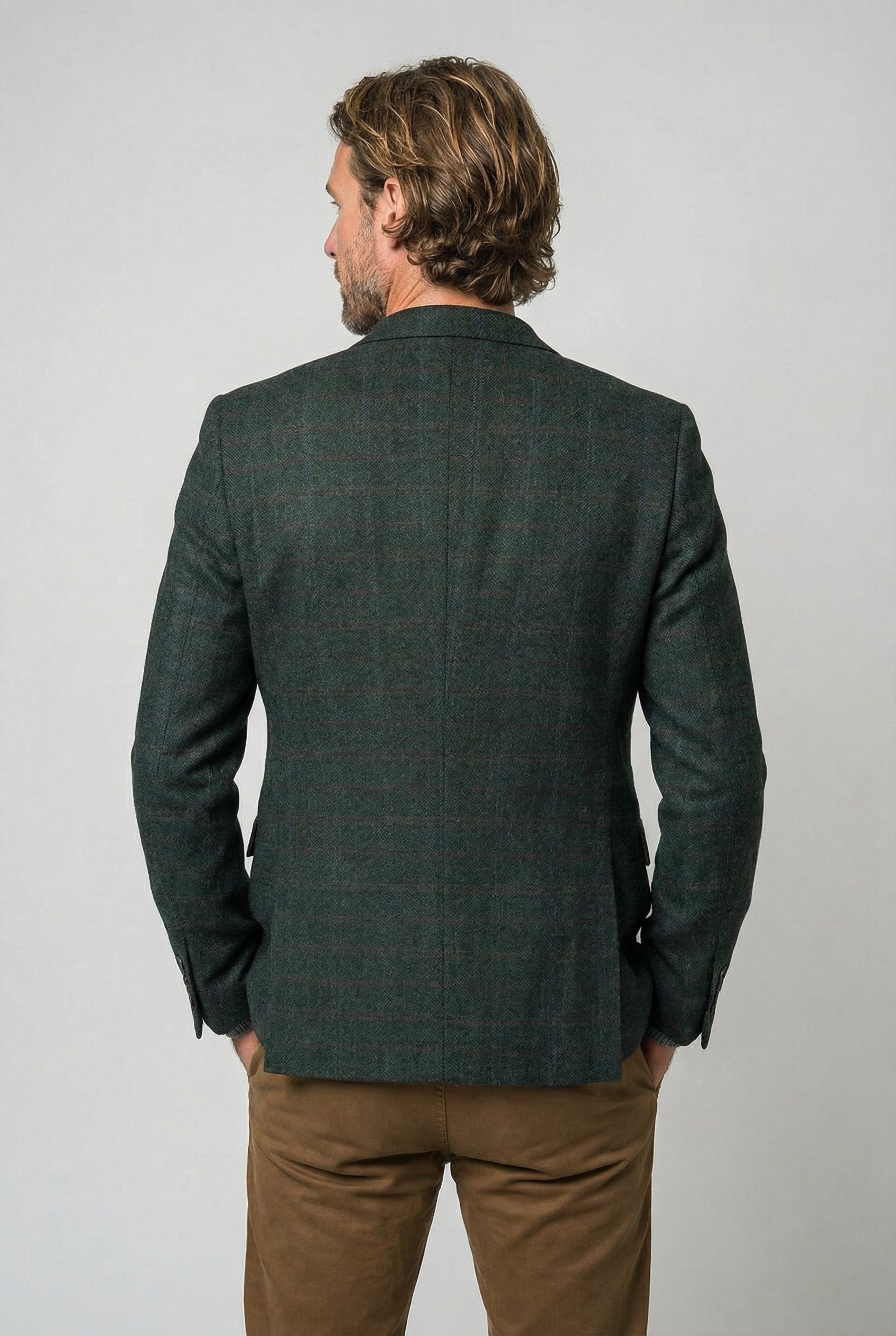 Men's Tweed Check Tailored Fit Suit Jacket - JOSHUA - Green