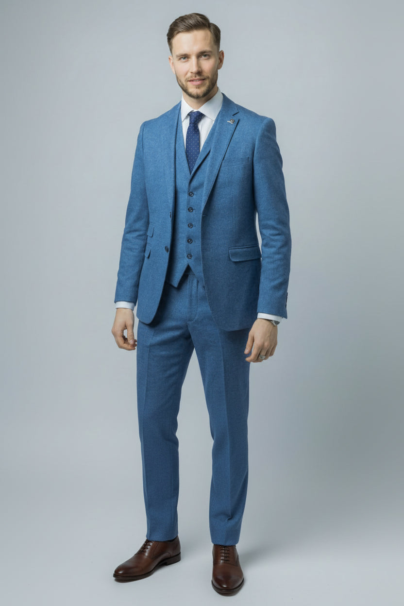 Men's Tweed Slim Fit Suit - JAXON - Yale Blue