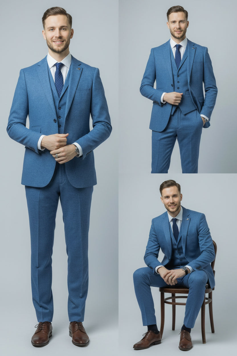 Men's Tweed Slim Fit Suit - JAXON - Yale Blue