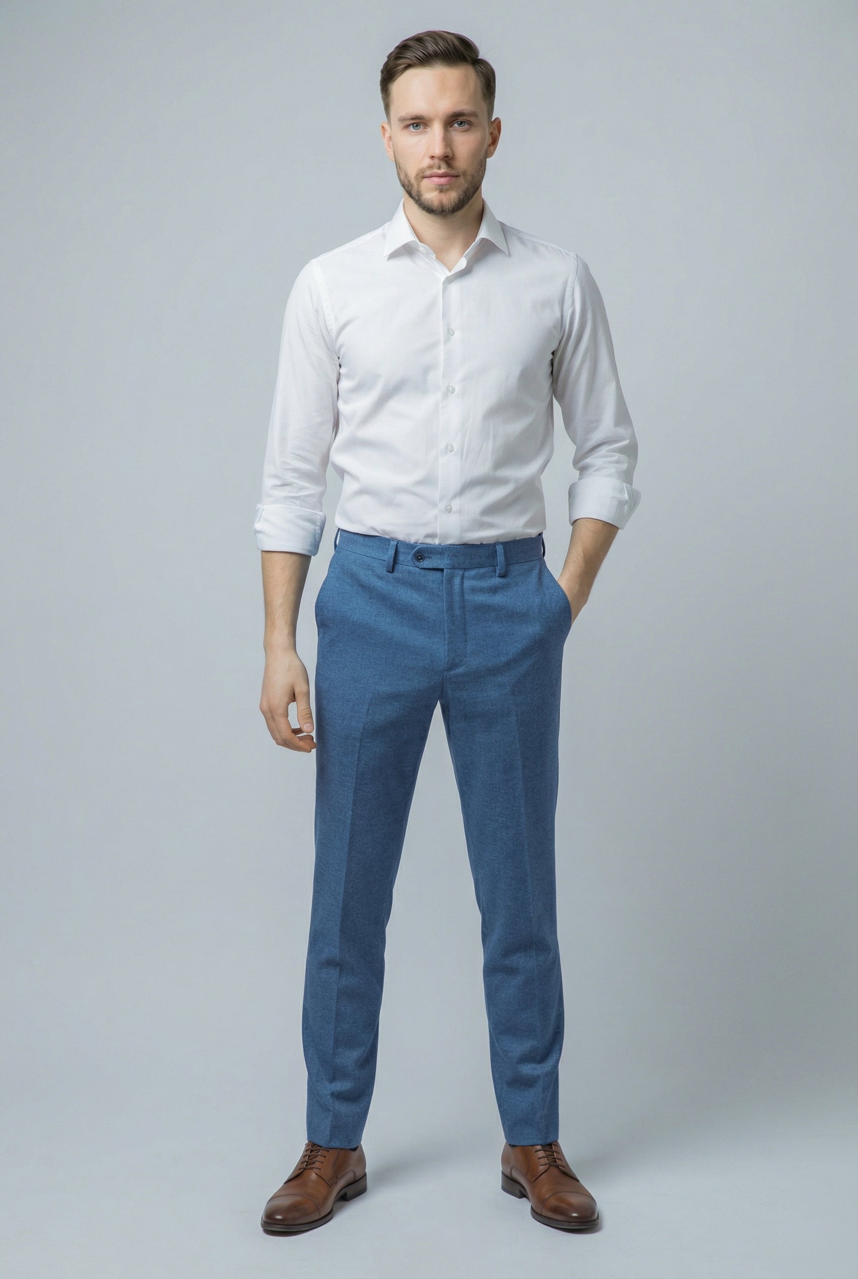 Men's Tweed Slim Fit Suit - JAXON - Yale Blue